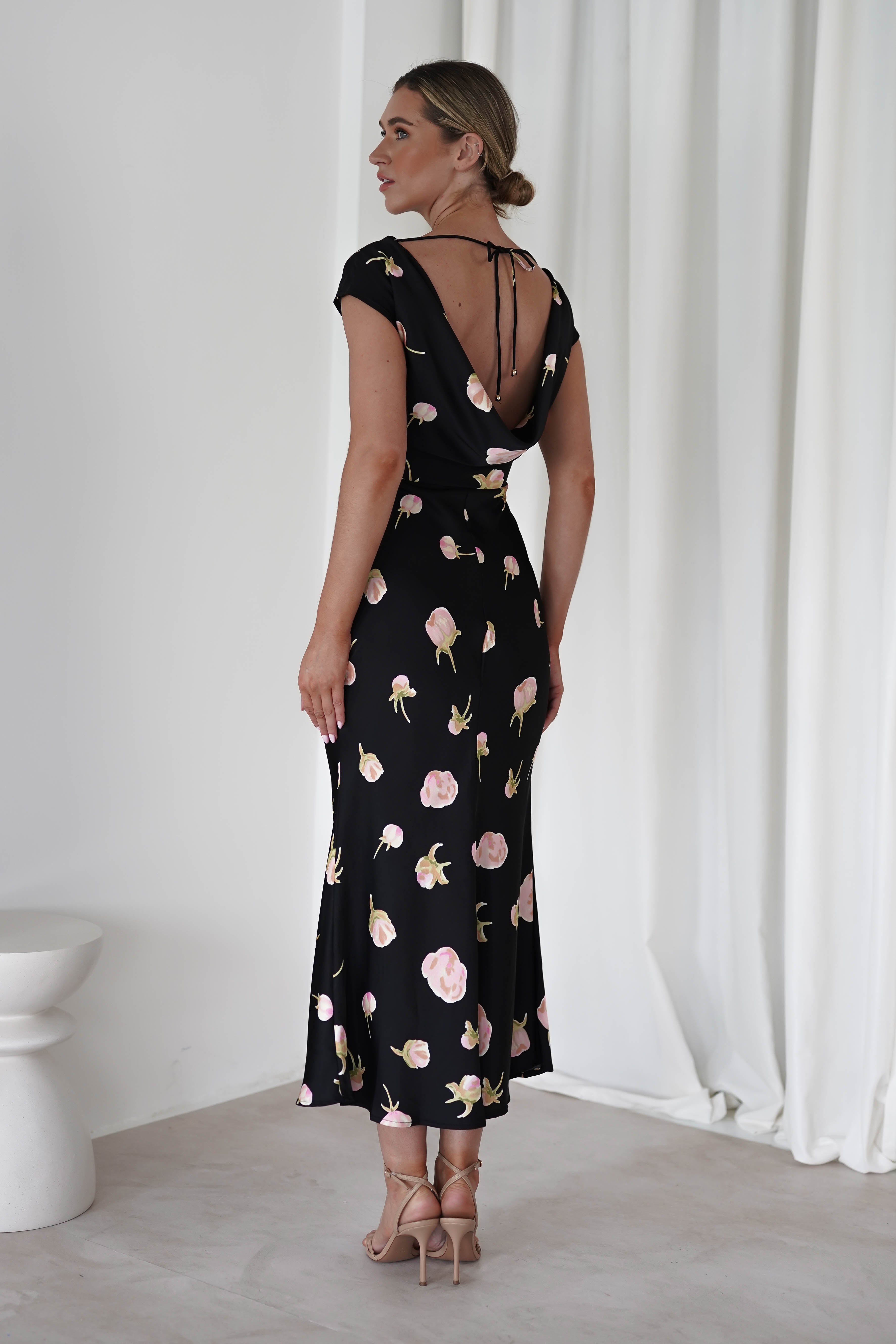 Hazel Soft Floral Maxi Dress | Black