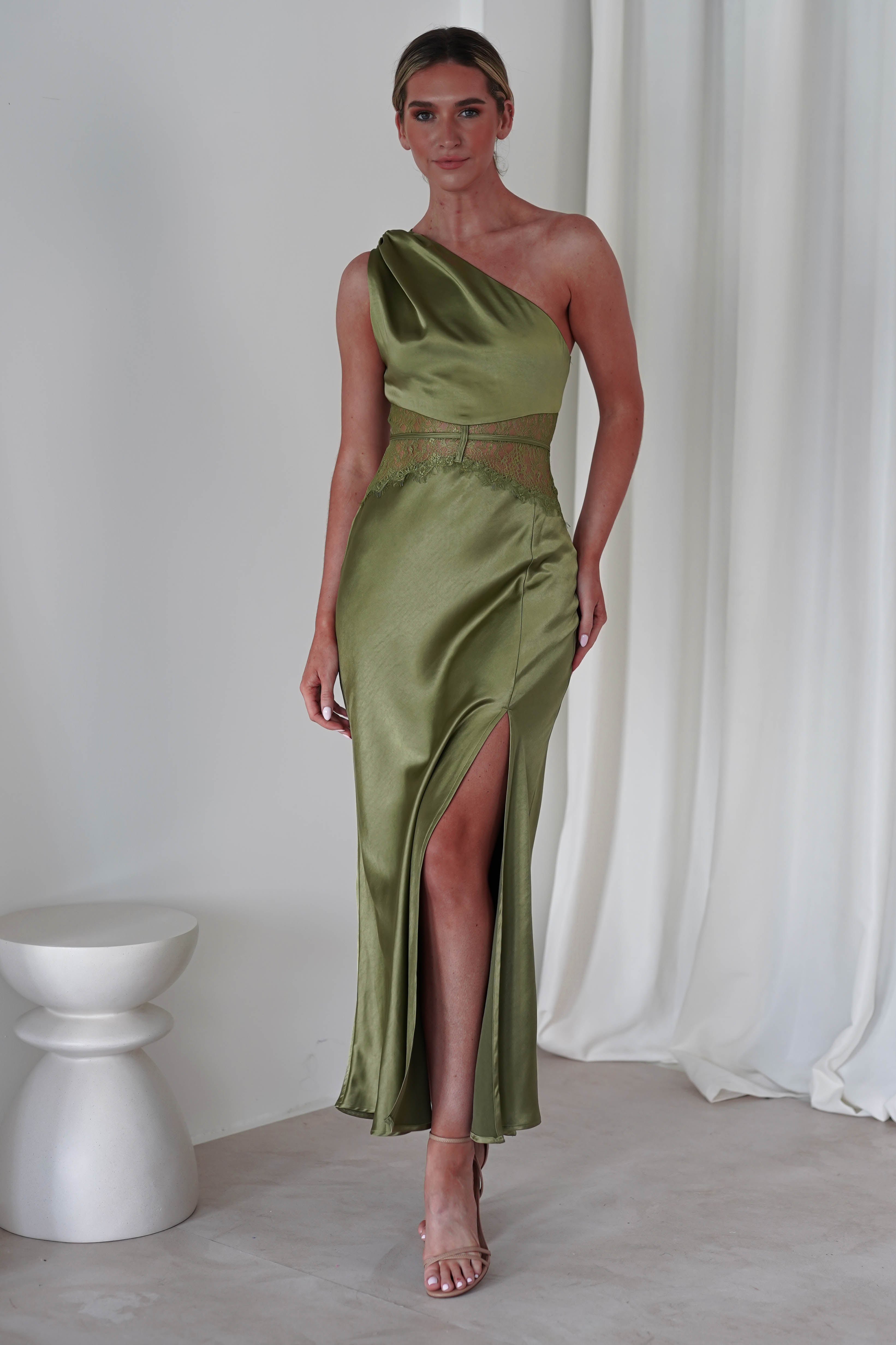 Valentina Soft Satin Maxi Dress | Olive