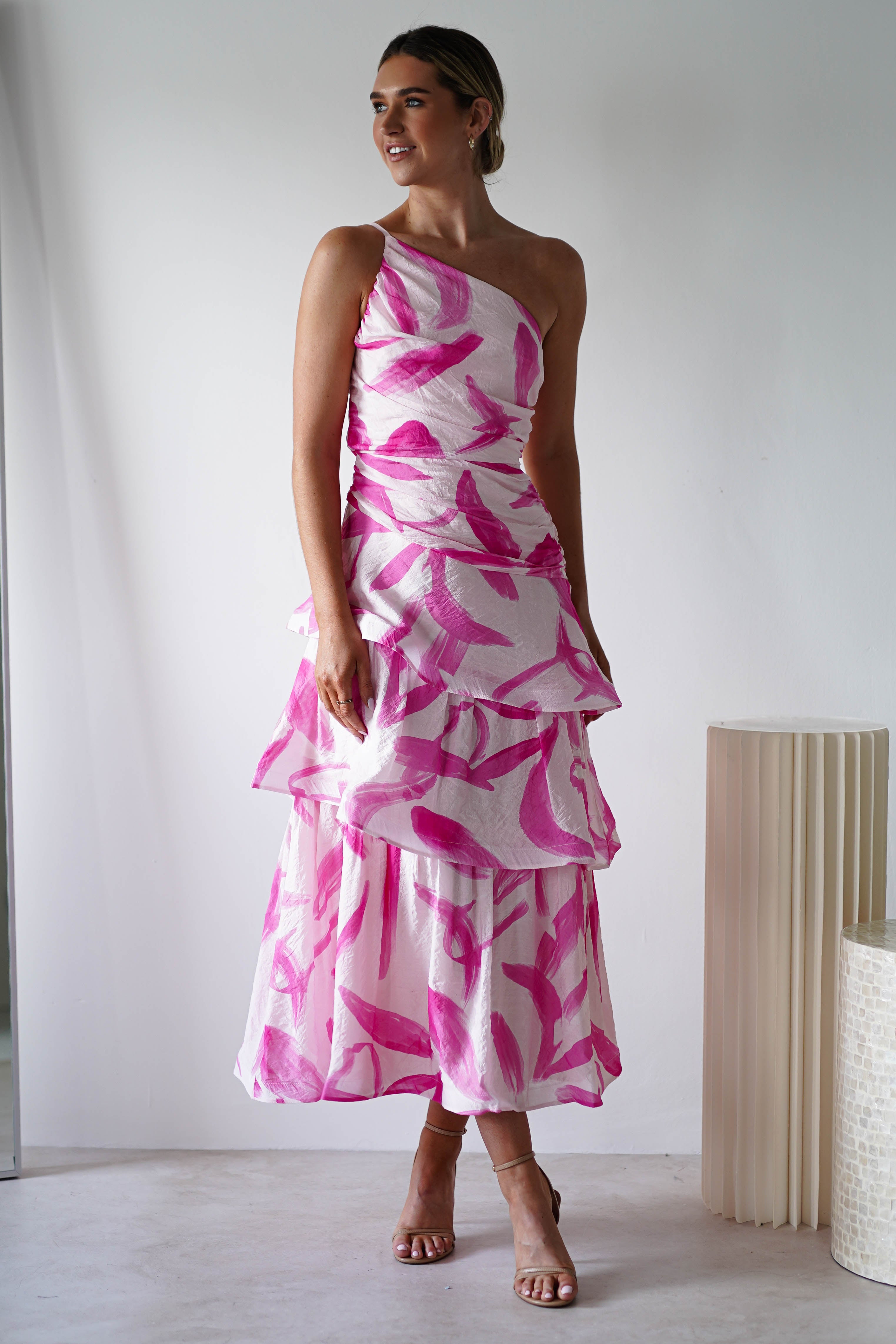 Aster Print Ruffle Maxi Dress | Pink Print