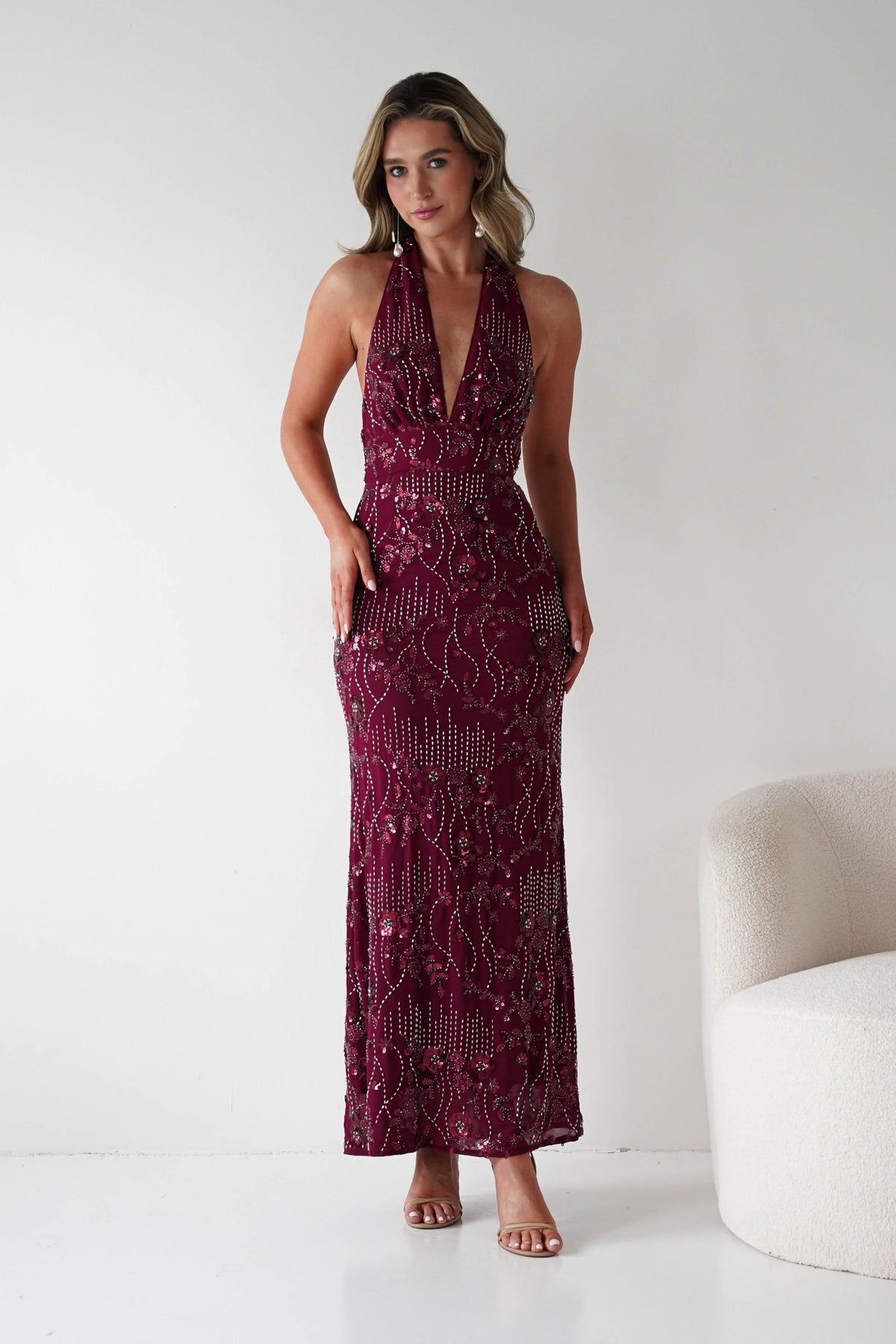 Sabrina Beaded Halterneck Maxi Dress | Wine-Oh Hello Clothing