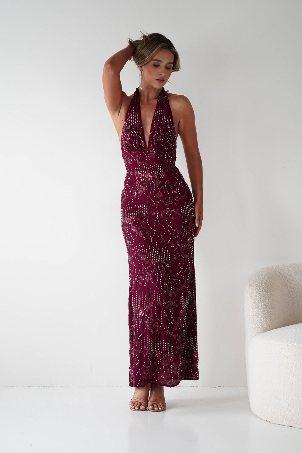 Sabrina Beaded Halterneck Maxi Dress | Wine-Oh Hello Clothing