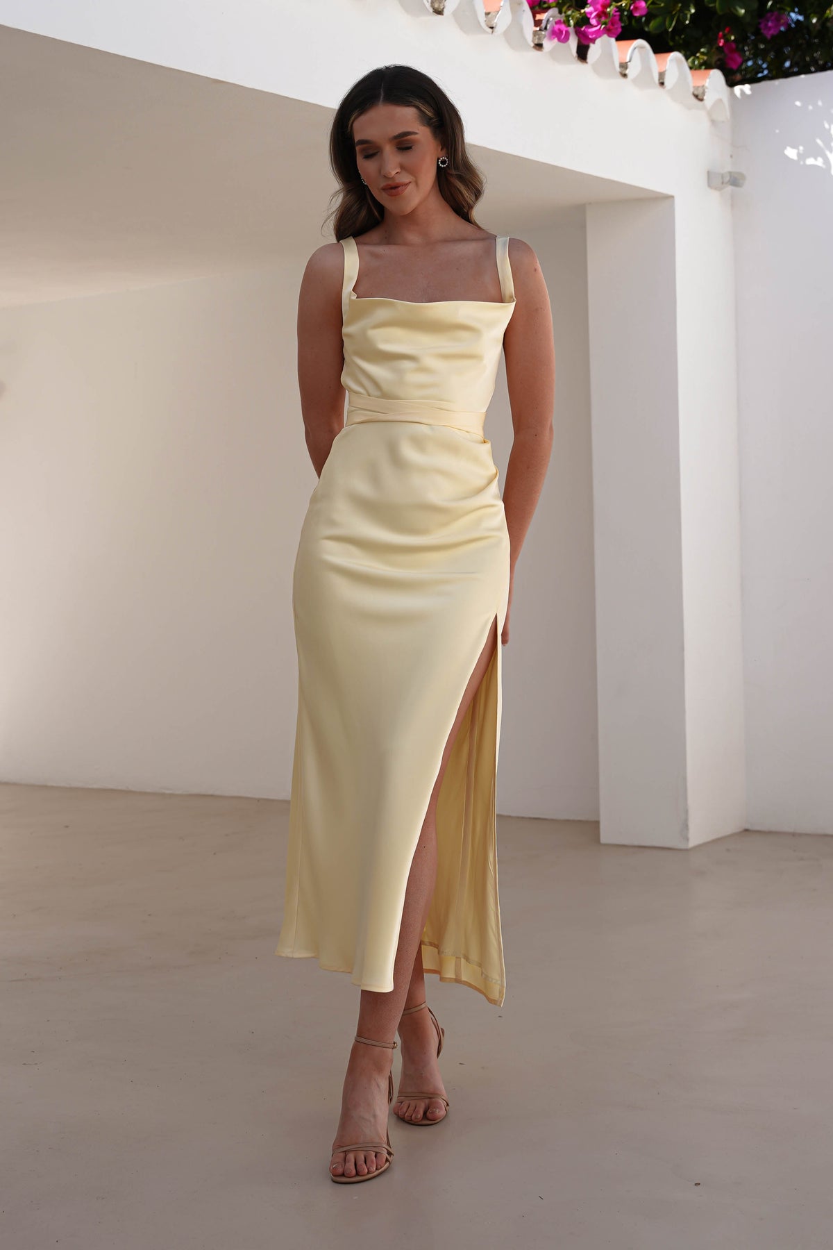 Salma Soft Matte Satin Midaxi Dress | Yellow-Oh Hello Clothing
