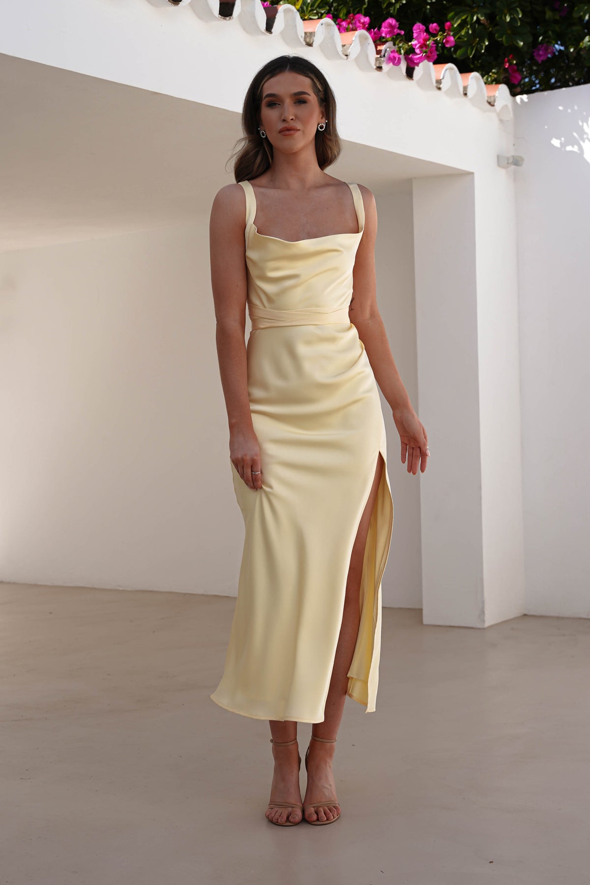 Salma Soft Matte Satin Midaxi Dress | Yellow-Oh Hello Clothing