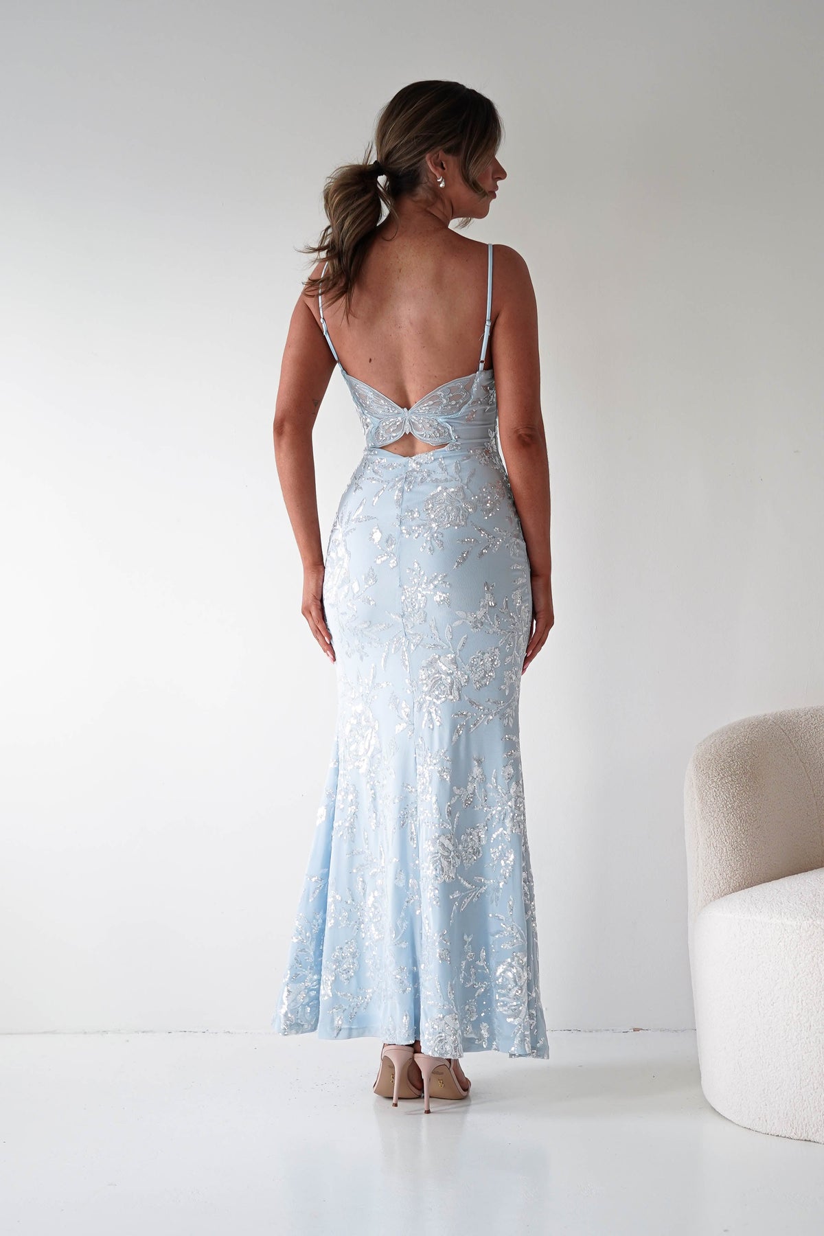 Santorini Butterfly Detail Embellished Gown | Blue-Oh Hello Clothing