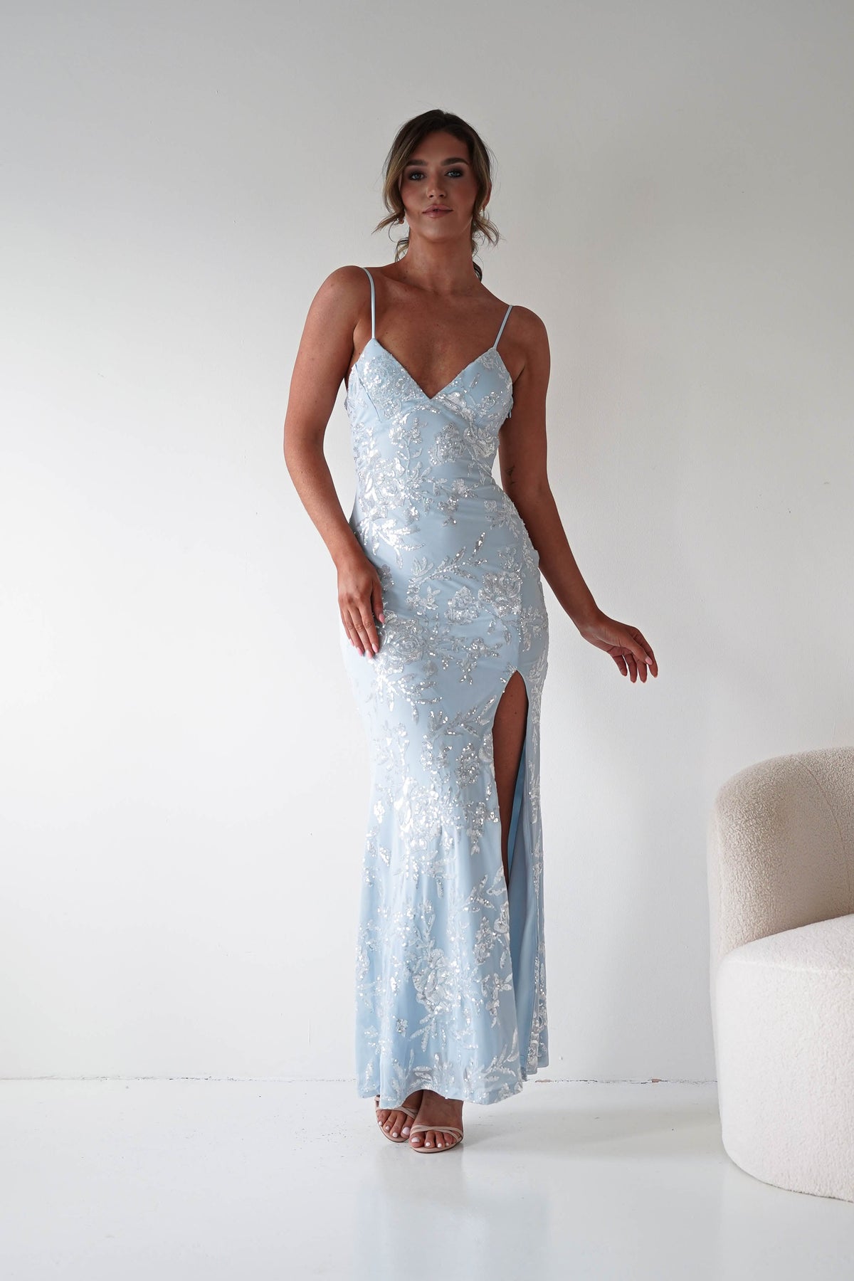 Santorini Butterfly Detail Embellished Gown | Blue-Oh Hello Clothing