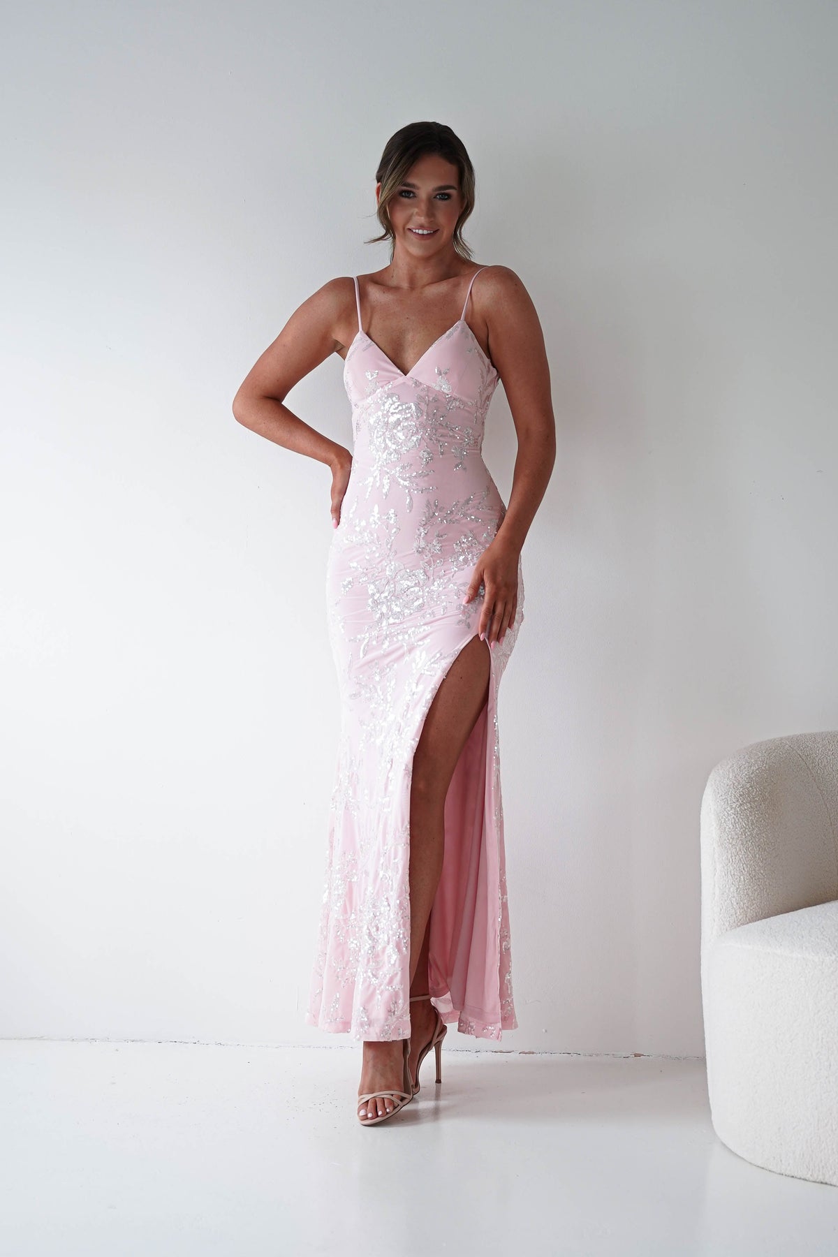 Santorini Butterfly Detail Embellished Gown | Pink-Oh Hello Clothing