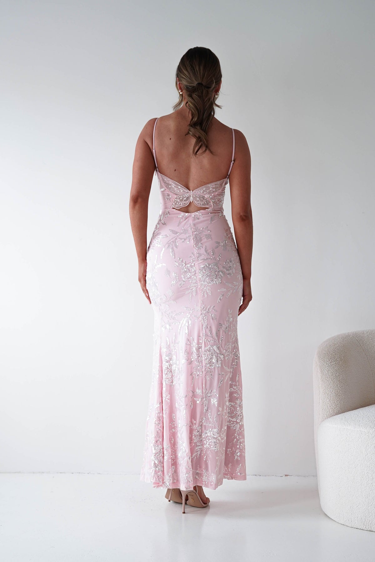 Santorini Butterfly Detail Embellished Gown | Pink-Oh Hello Clothing