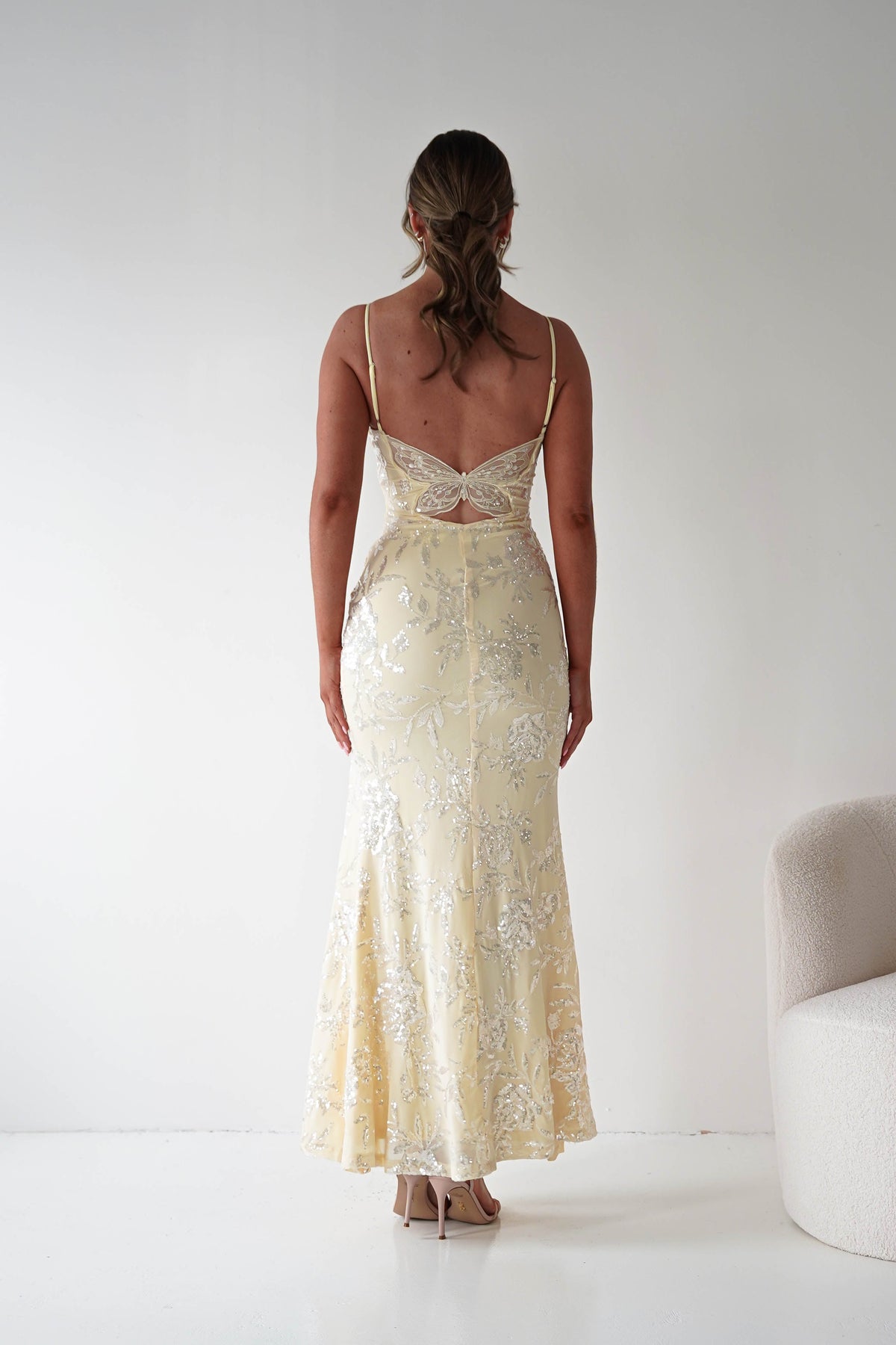 Santorini Butterfly Detail Embellished Gown | Yellow-Oh Hello Clothing