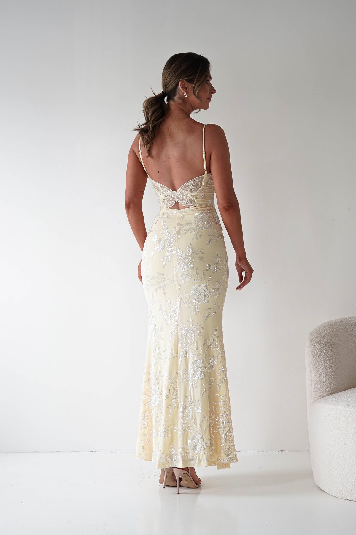Santorini Butterfly Detail Embellished Gown | Yellow-Oh Hello Clothing