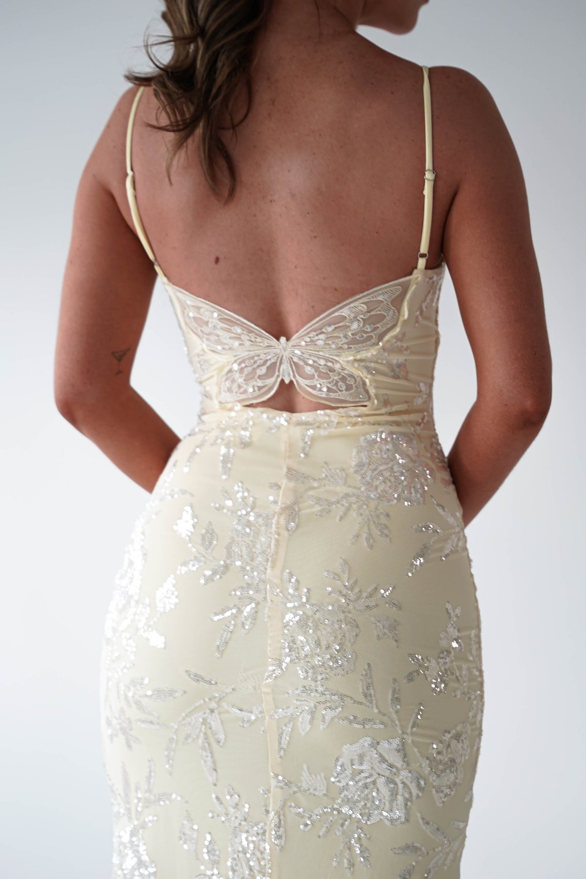 Santorini Butterfly Detail Embellished Gown | Yellow-Oh Hello Clothing