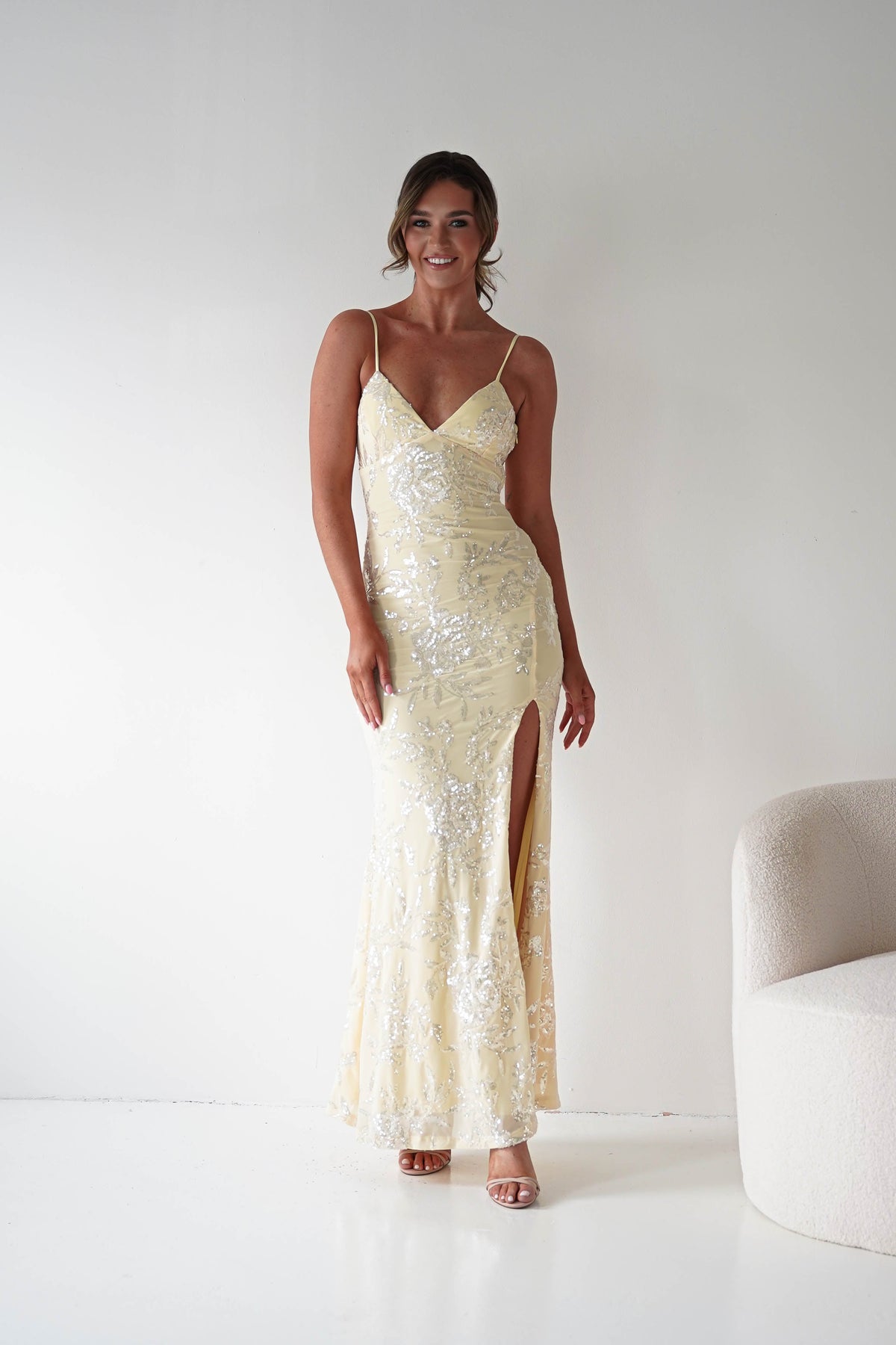 Santorini Butterfly Detail Embellished Gown | Yellow-Oh Hello Clothing