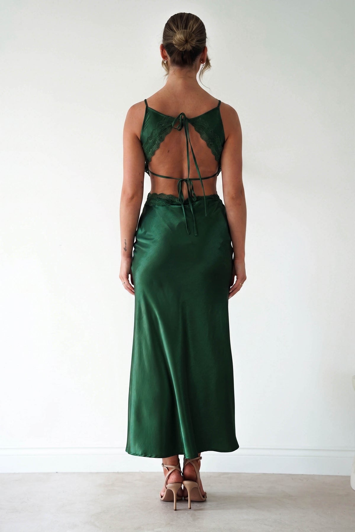 Saoirse Satin Lace Cut Out Maxi Dress | Dark Green-Oh Hello Clothing