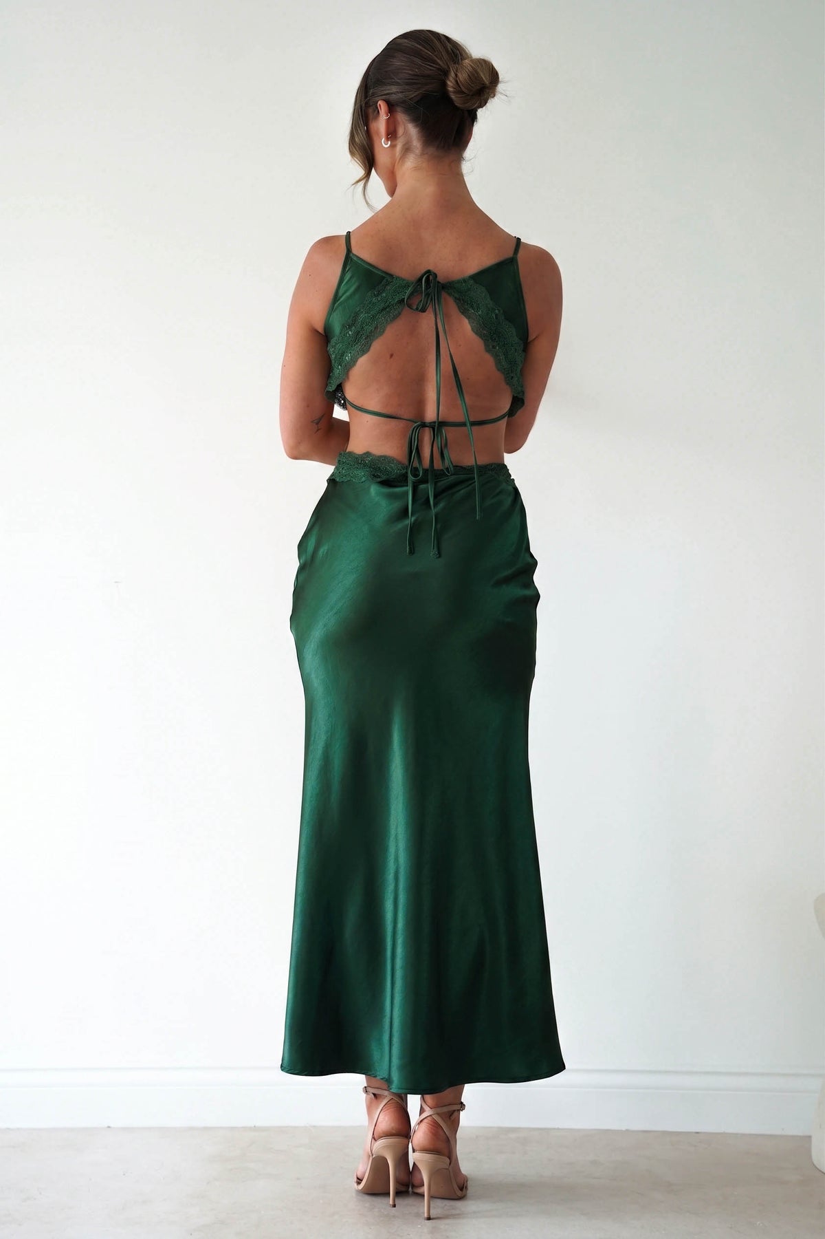 Saoirse Satin Lace Cut Out Maxi Dress | Dark Green-Oh Hello Clothing