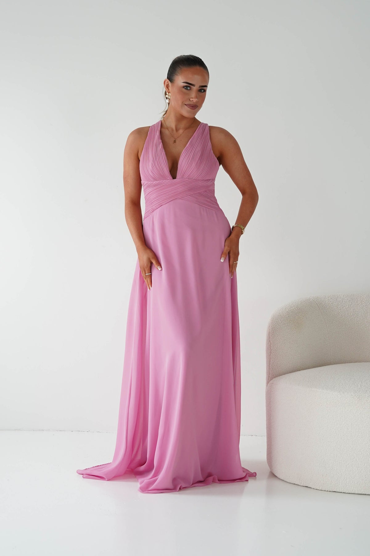 Sara A-Line Chiffon Maxi Dress | Pink-Oh Hello Clothing