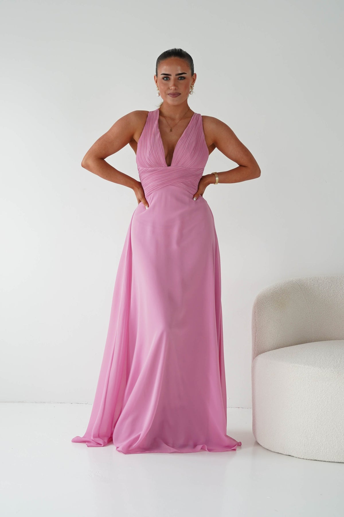 Sara A-Line Chiffon Maxi Dress | Pink-Oh Hello Clothing