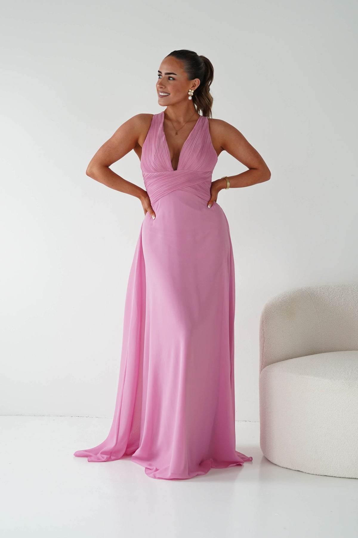 Sara A-Line Chiffon Maxi Dress | Pink-Oh Hello Clothing