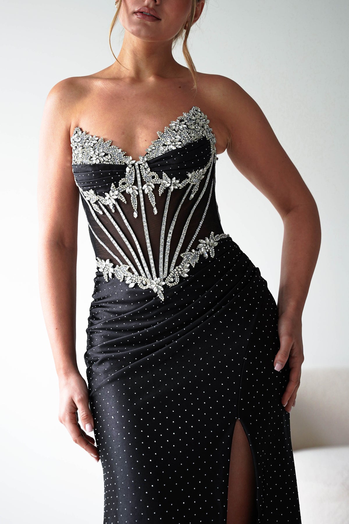 Sarena Strapless Embellished Prom Dress | Black-Oh Hello Clothing