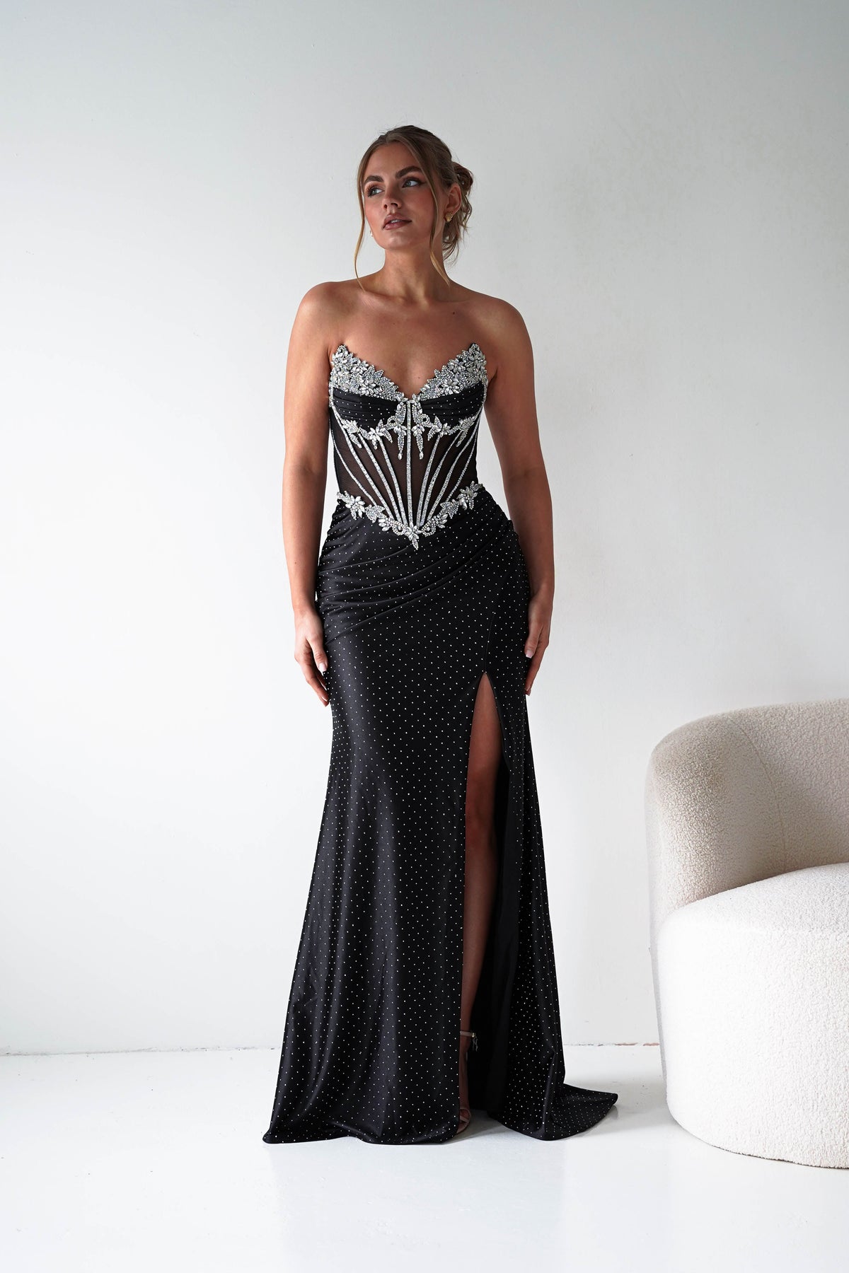 Sarena Strapless Embellished Prom Dress | Black-Oh Hello Clothing