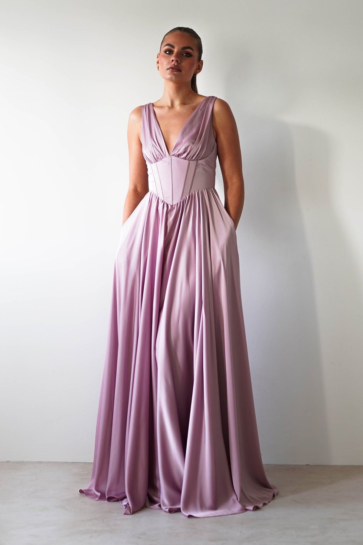 Scarlette Soft Satin Maxi Gown | Mauve-Oh Hello Clothing