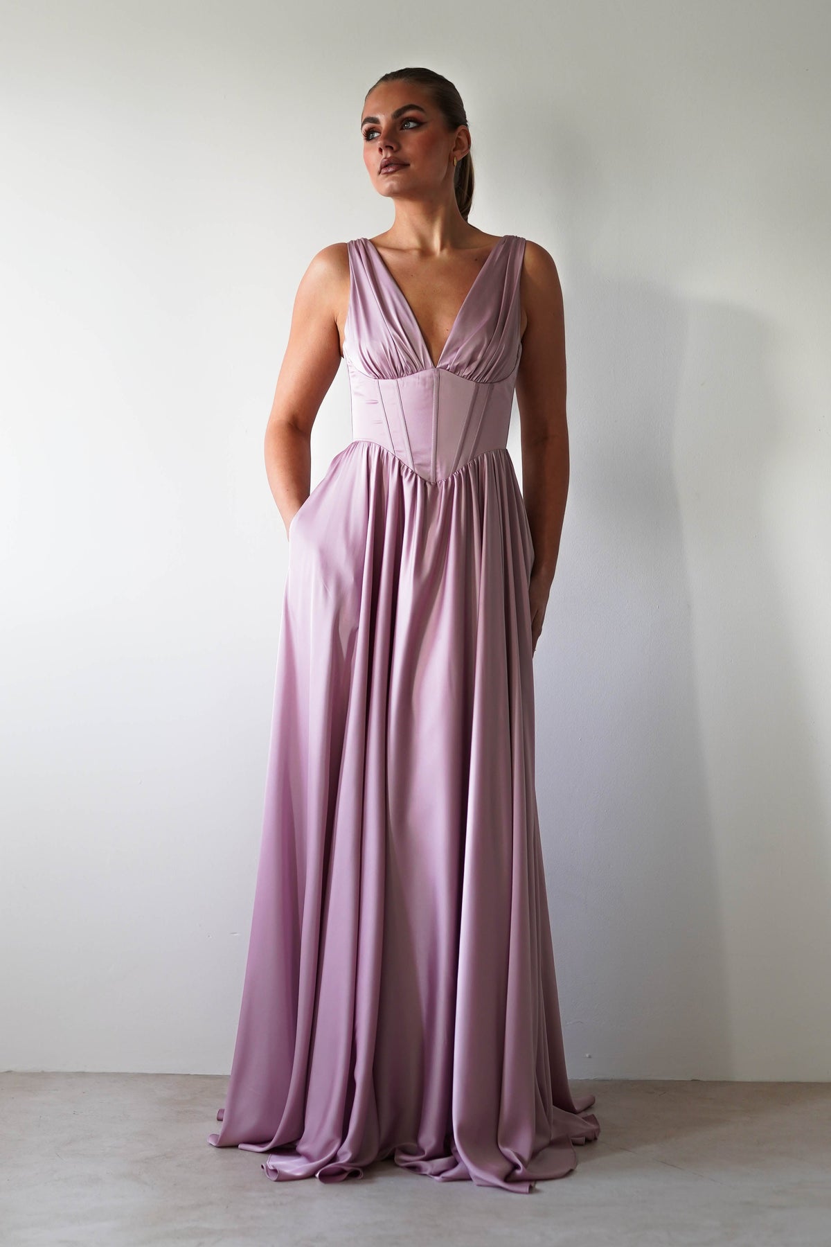 Scarlette Soft Satin Maxi Gown | Mauve-Oh Hello Clothing