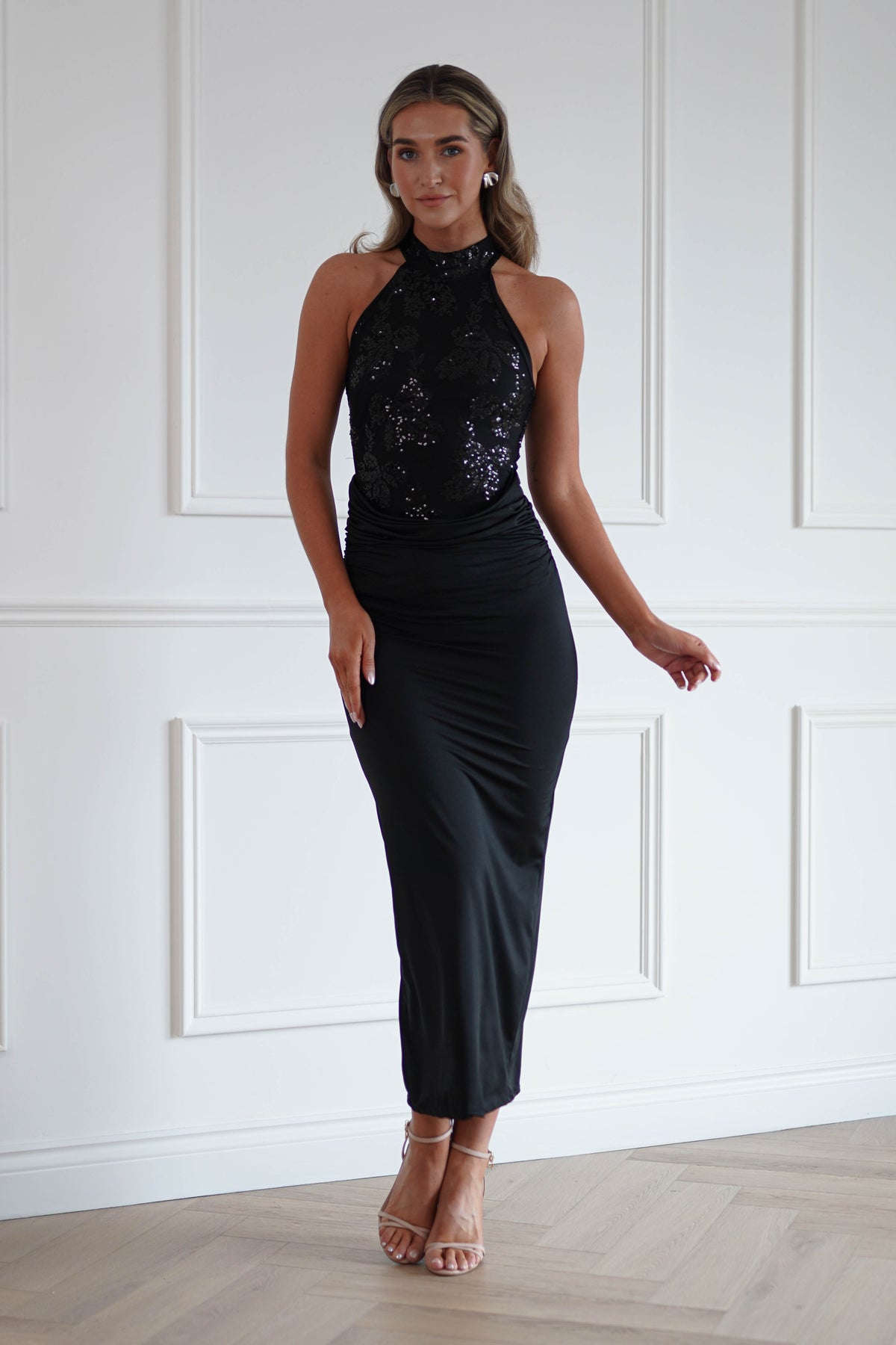 Oh Hello Clothing Women > Clothing > Dresses Seraphina Sequin Halterneck Maxi Dress | Black