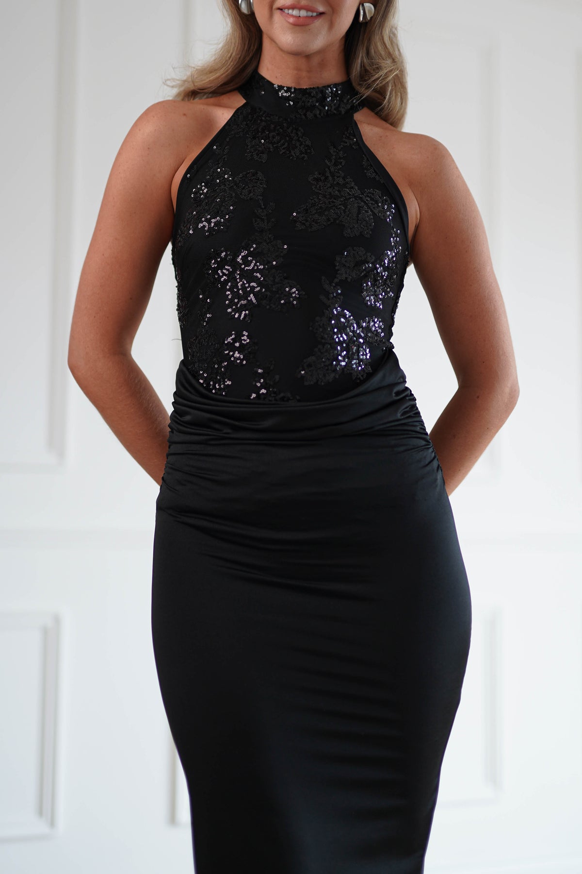 Oh Hello Clothing Women > Clothing > Dresses Seraphina Sequin Halterneck Maxi Dress | Black