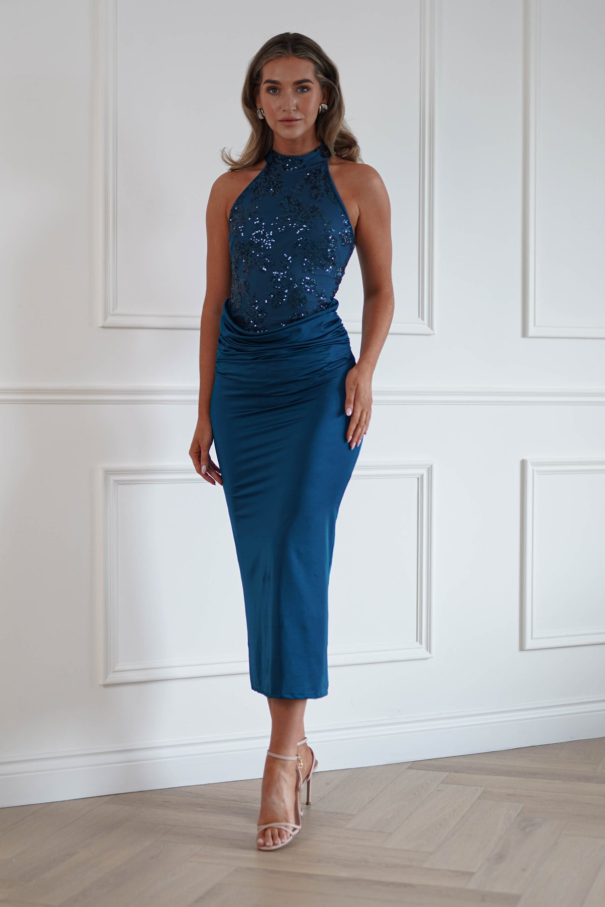 Oh Hello Clothing Women > Clothing > Dresses Seraphina Sequin Halterneck Maxi Dress | Teal