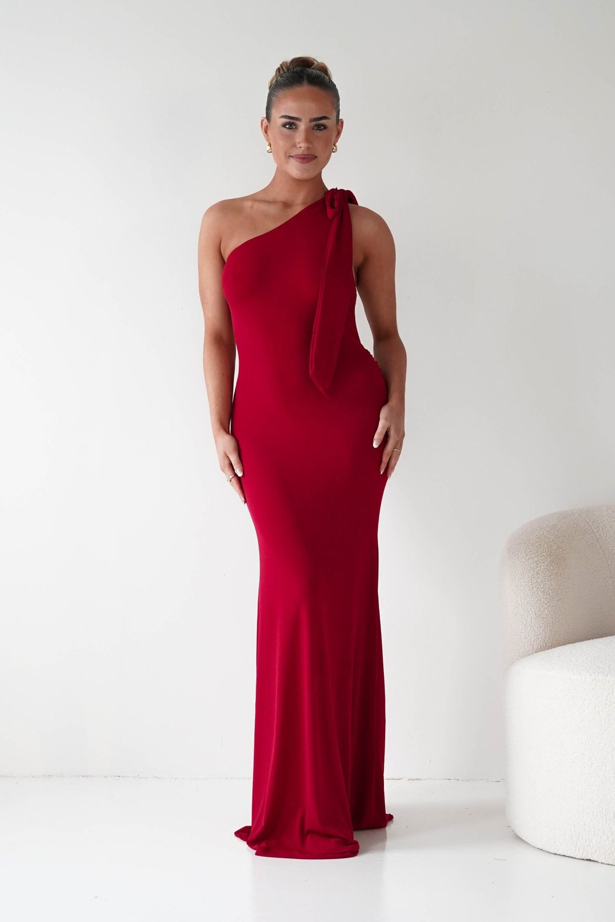 Seraphine Backless Tie Bodycon Maxi Gown | Red-Oh Hello Clothing