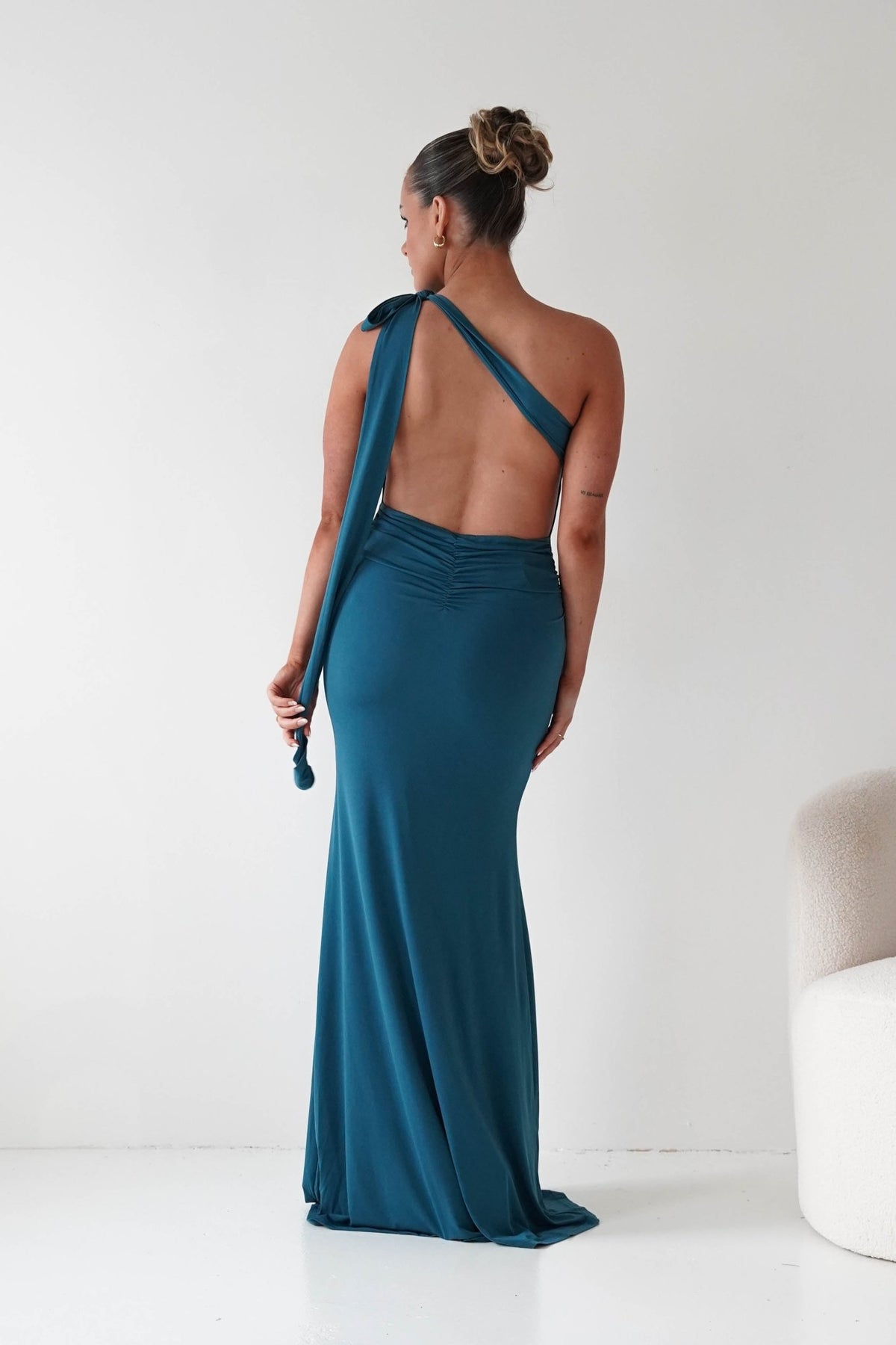 Seraphine Backless Tie Bodycon Maxi Gown | Teal-Oh Hello Clothing