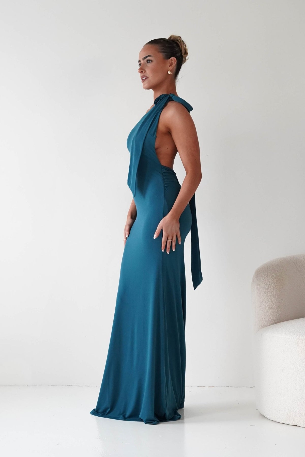 Seraphine Backless Tie Bodycon Maxi Gown | Teal-Oh Hello Clothing