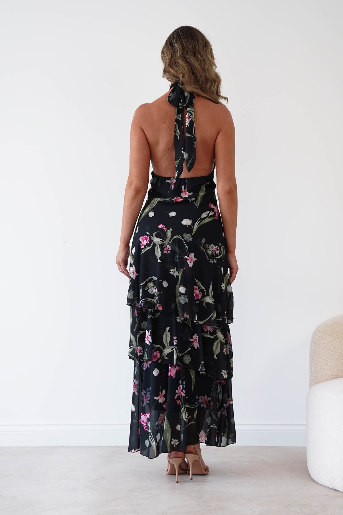 Seren Floral Print Halterneck Maxi Dress | Black-Oh Hello Clothing