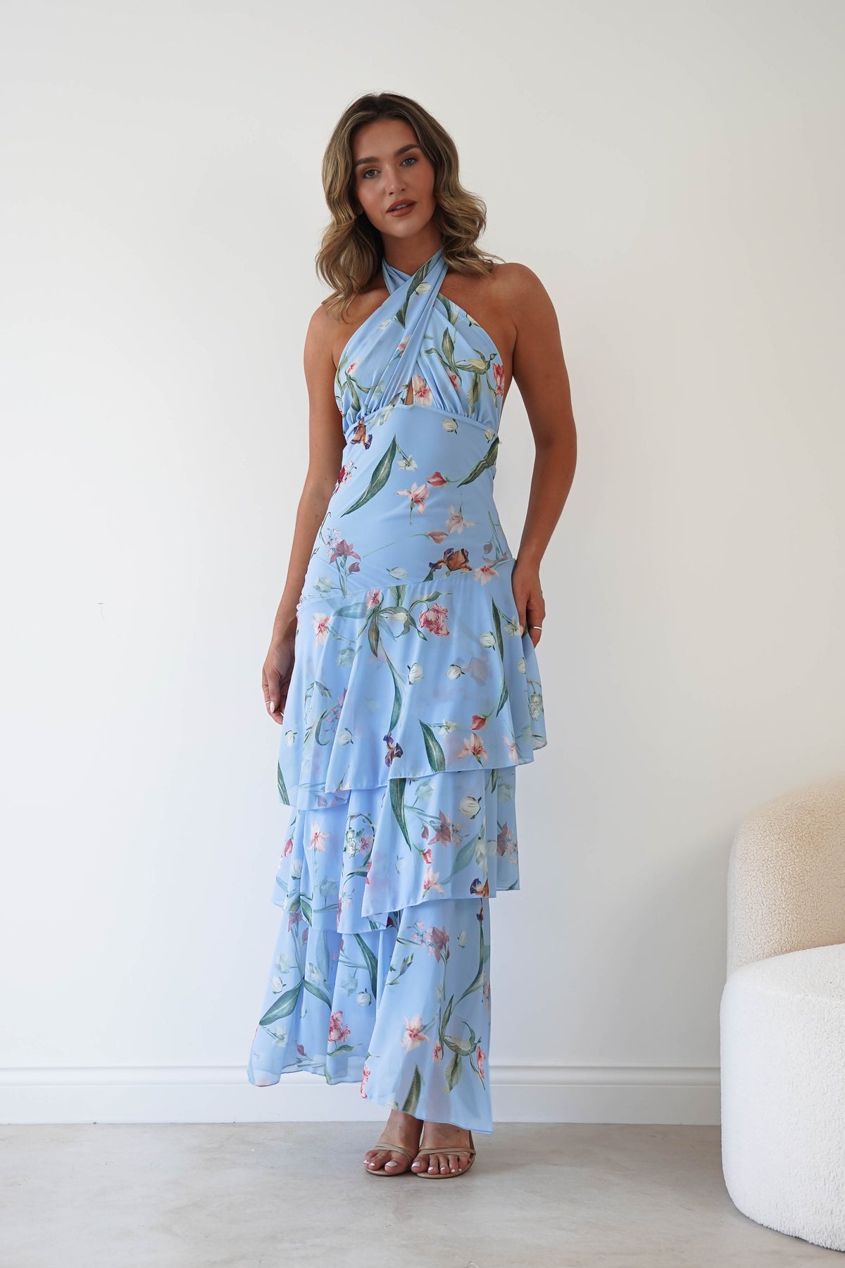 Seren Floral Print Halterneck Maxi Dress | Blue-Oh Hello Clothing