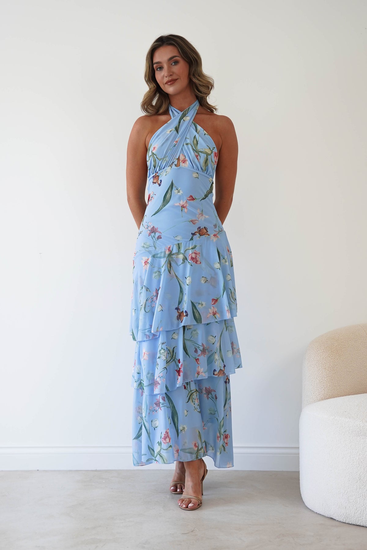 Seren Floral Print Halterneck Maxi Dress | Blue-Oh Hello Clothing