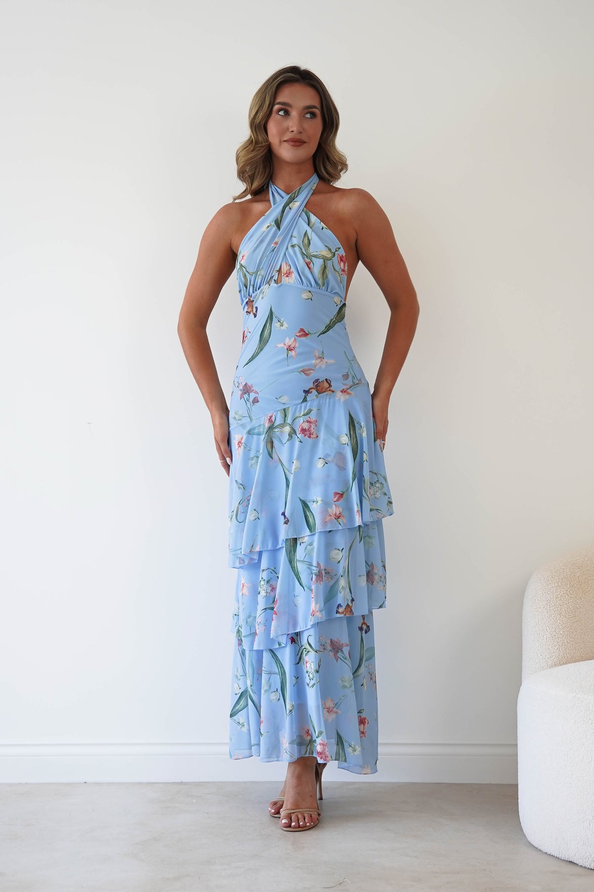 Seren Floral Print Halterneck Maxi Dress | Blue-Oh Hello Clothing