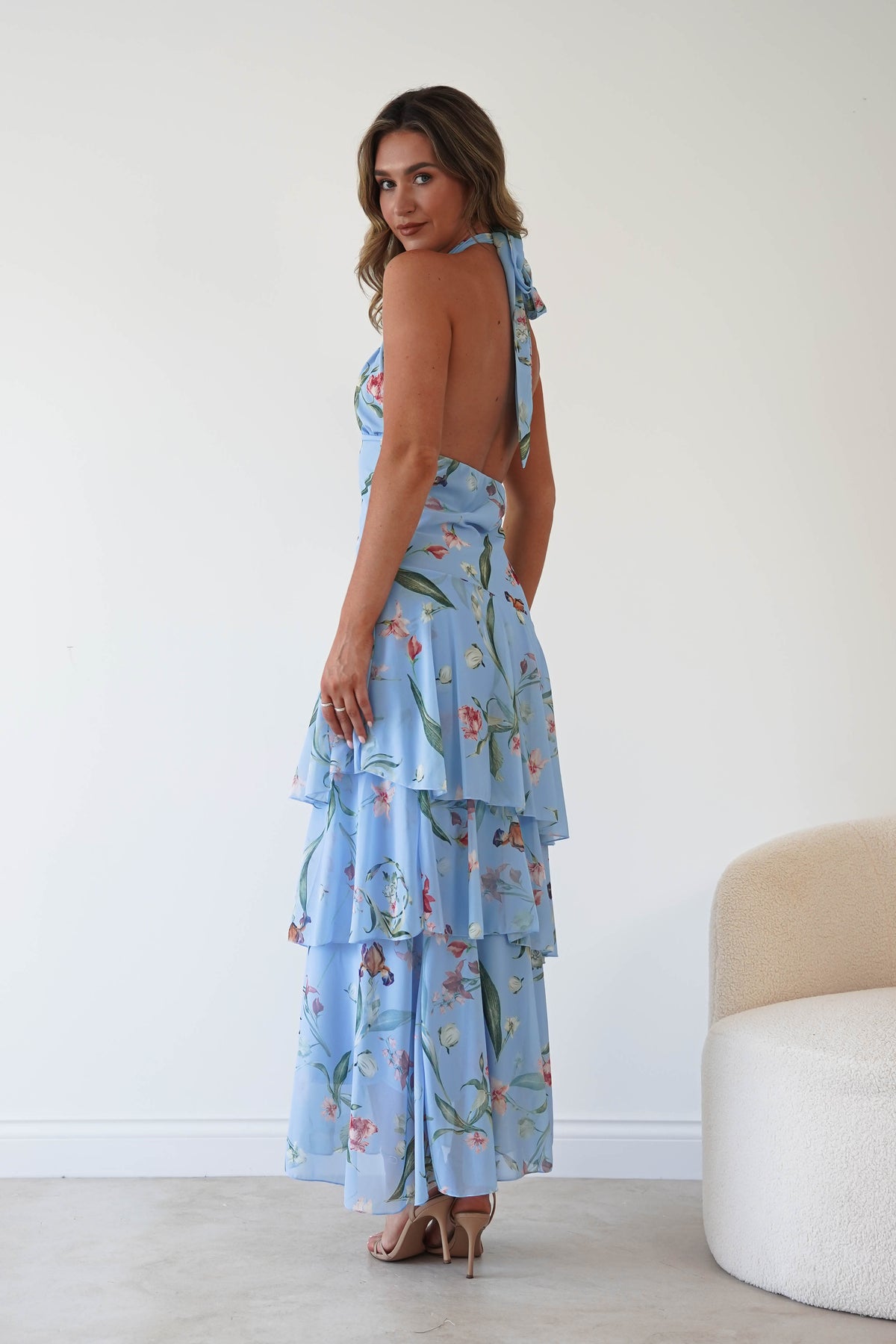 Seren Floral Print Halterneck Maxi Dress | Blue-Oh Hello Clothing