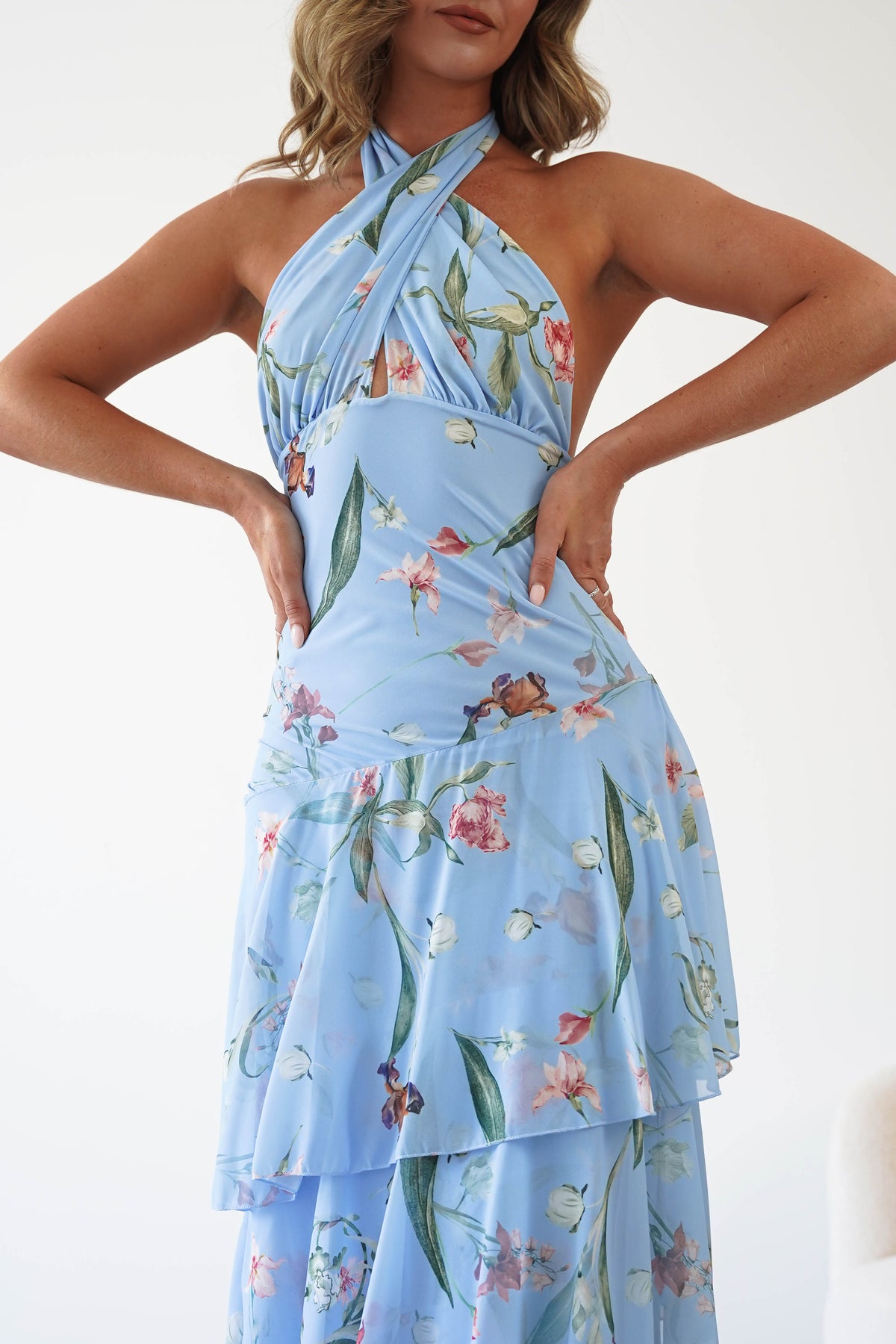 Seren Floral Print Halterneck Maxi Dress | Blue-Oh Hello Clothing