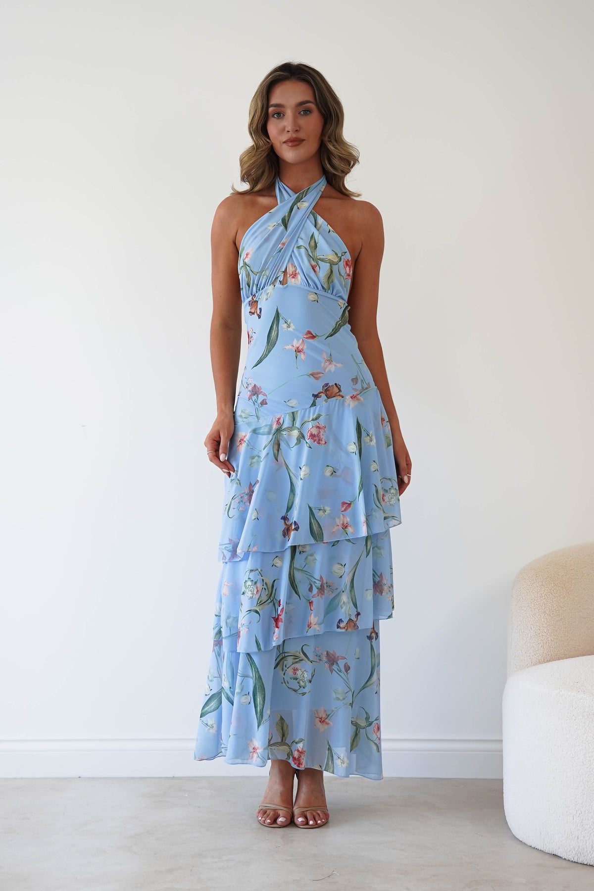 Seren Floral Print Halterneck Maxi Dress | Blue-Oh Hello Clothing