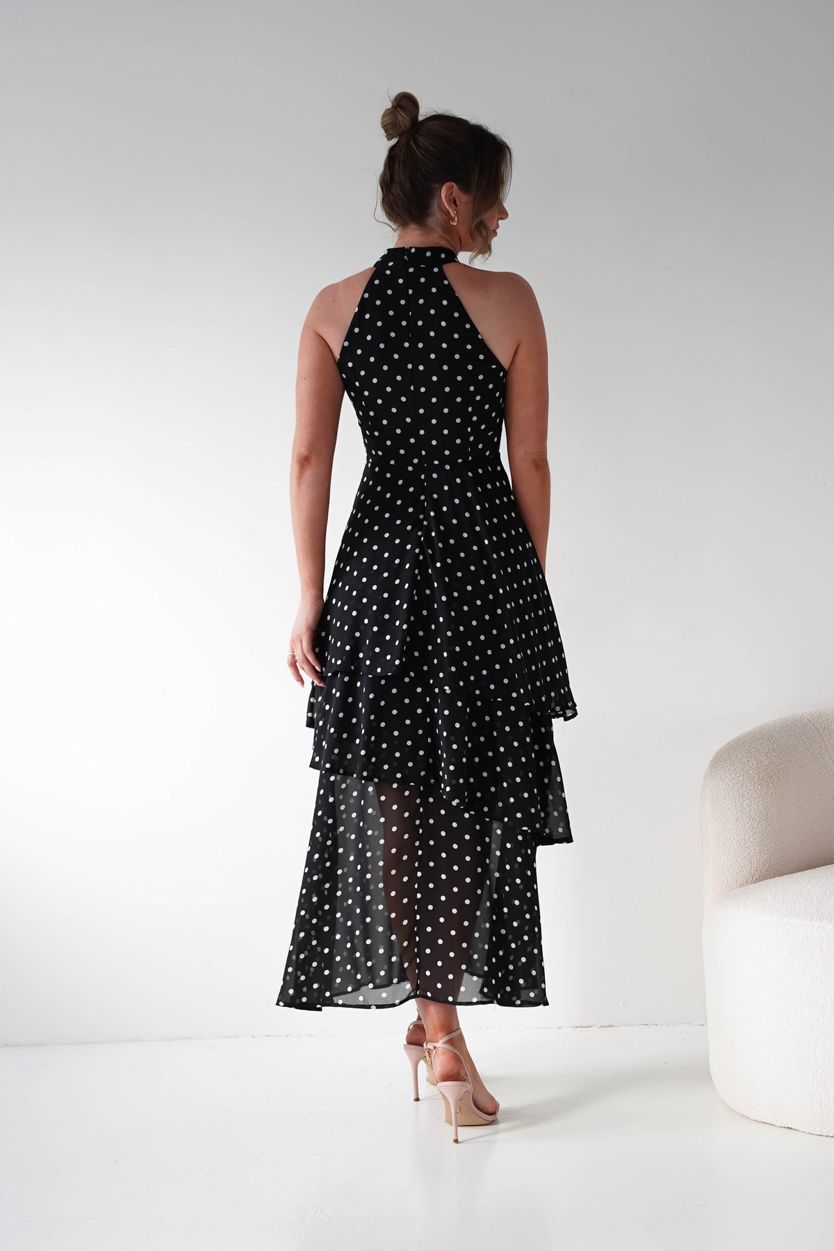Seville Polka Dot Tiered Maxi Dress | Black-Oh Hello Clothing