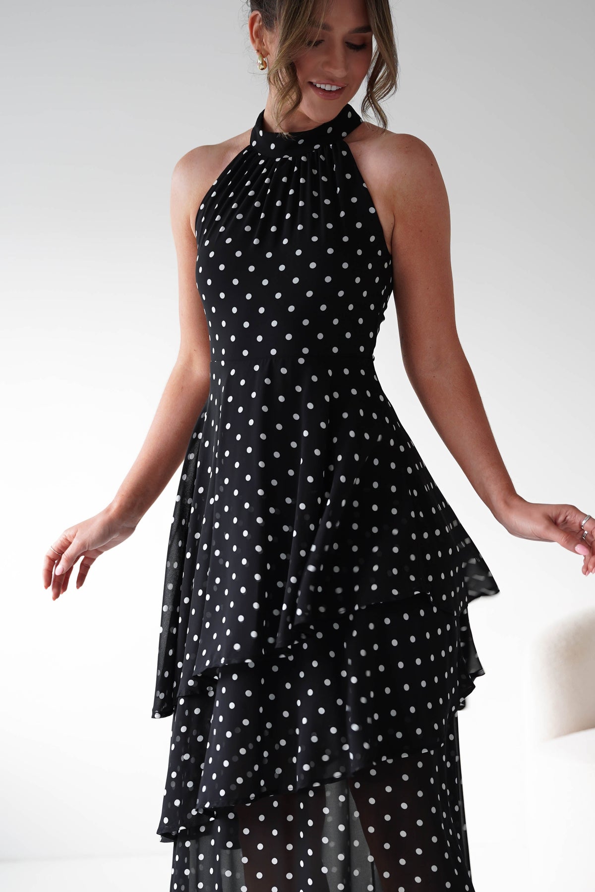 Seville Polka Dot Tiered Maxi Dress | Black-Oh Hello Clothing