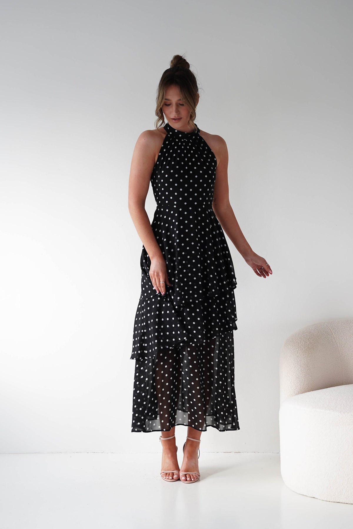 Seville Polka Dot Tiered Maxi Dress | Black-Oh Hello Clothing