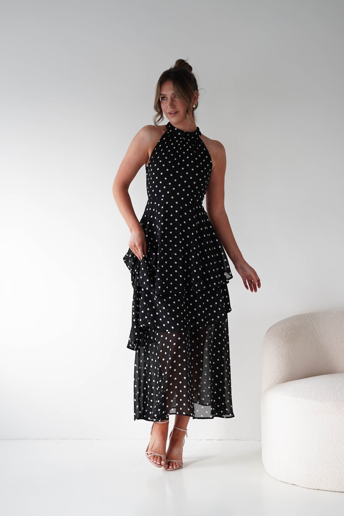 Seville Polka Dot Tiered Maxi Dress | Black-Oh Hello Clothing