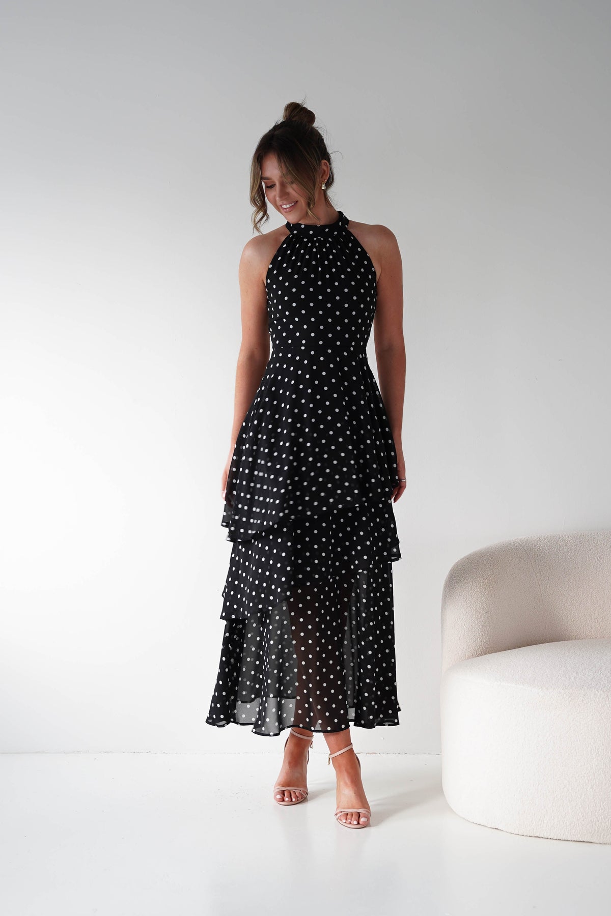 Seville Polka Dot Tiered Maxi Dress | Black-Oh Hello Clothing