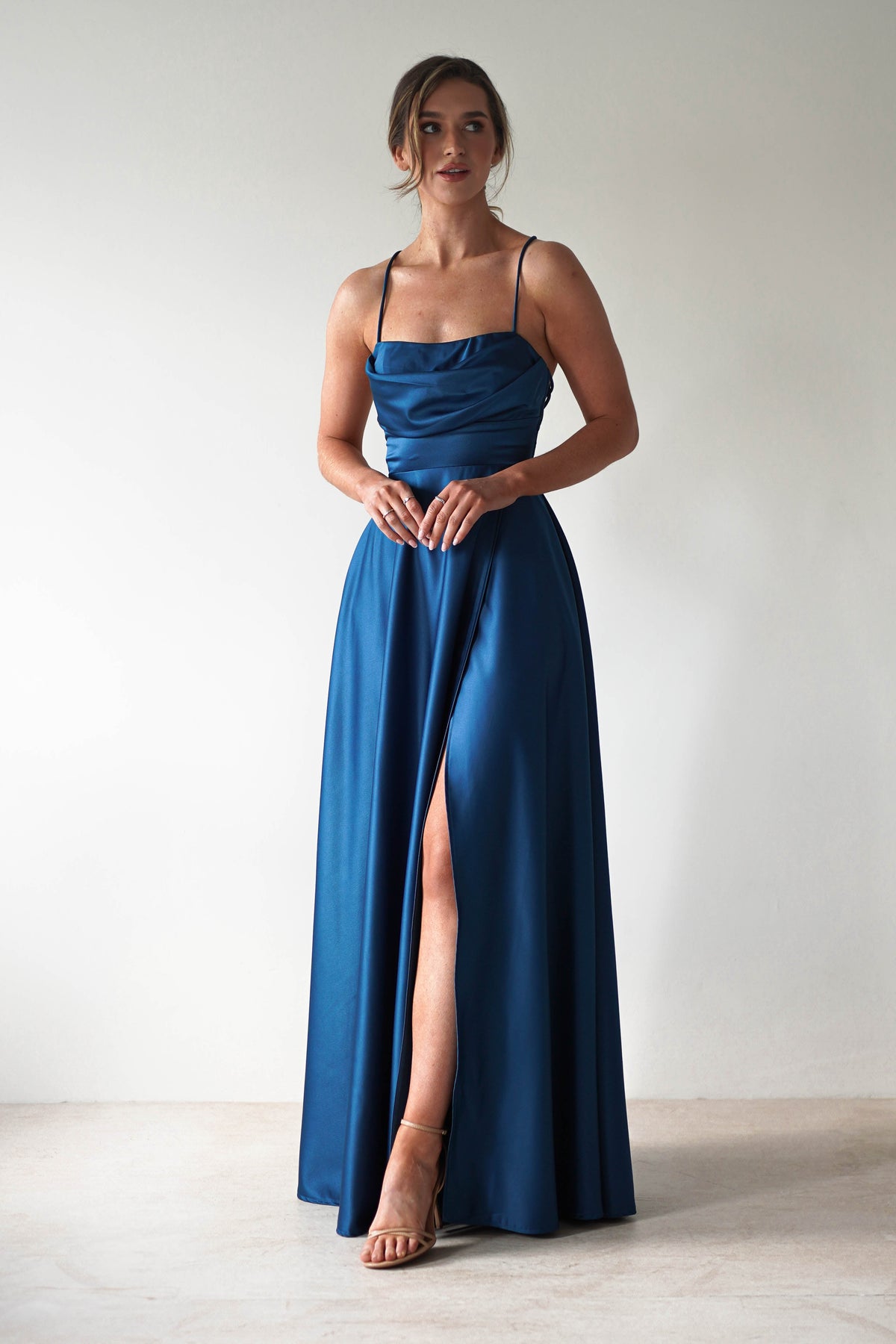 Shantal Satin Gown | Ocean Teal Blue-Oh Hello Clothing