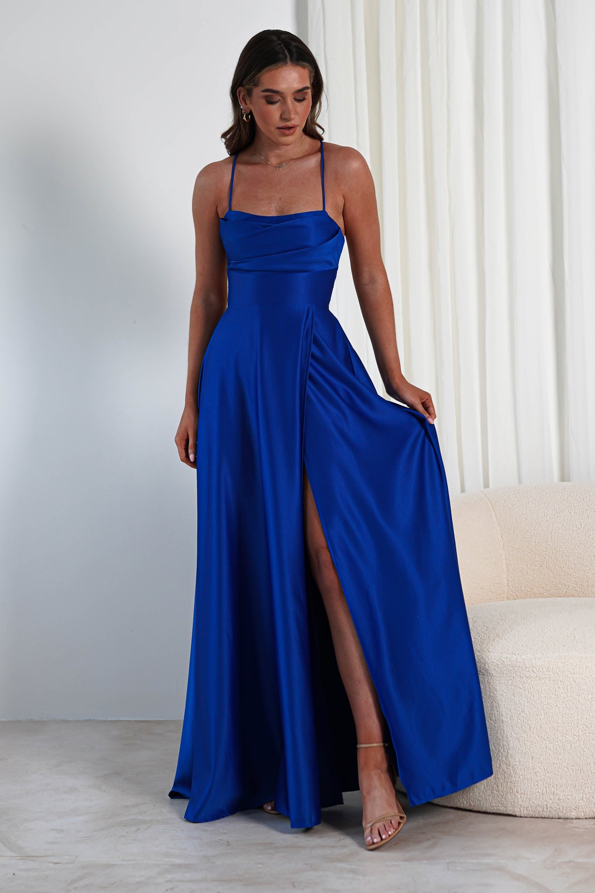 Shantal Satin Gown | Royal Blue-Oh Hello Clothing