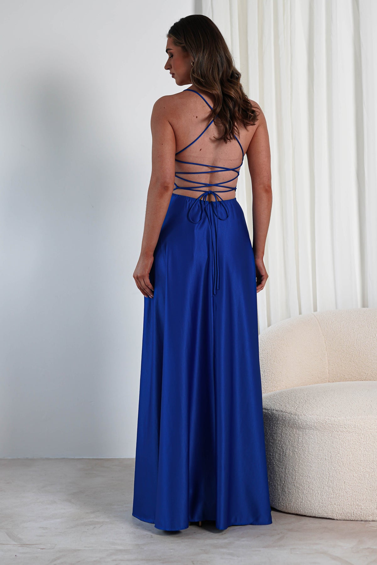Shantal Satin Gown | Royal Blue-Oh Hello Clothing