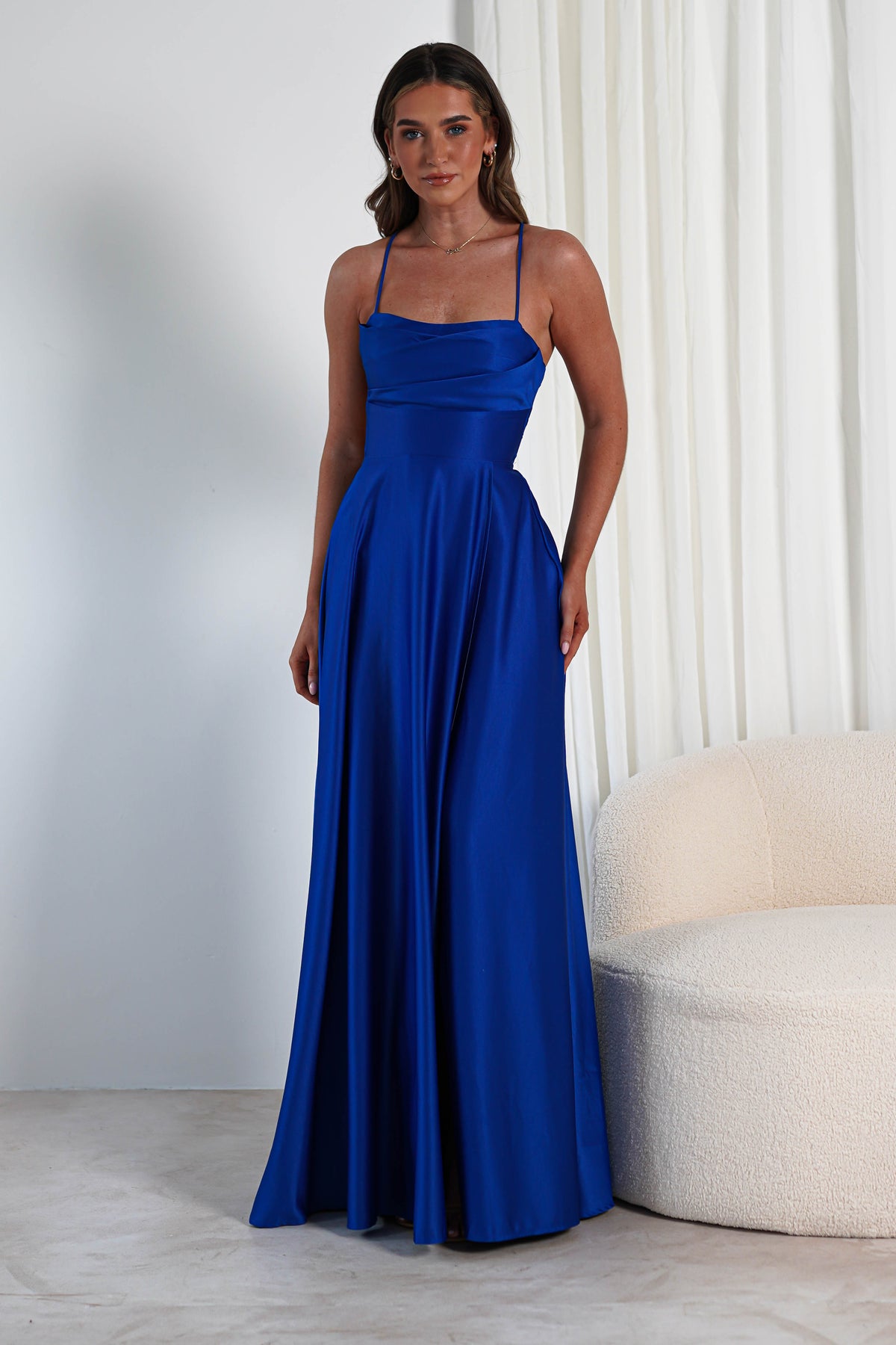 Shantal Satin Gown | Royal Blue-Oh Hello Clothing