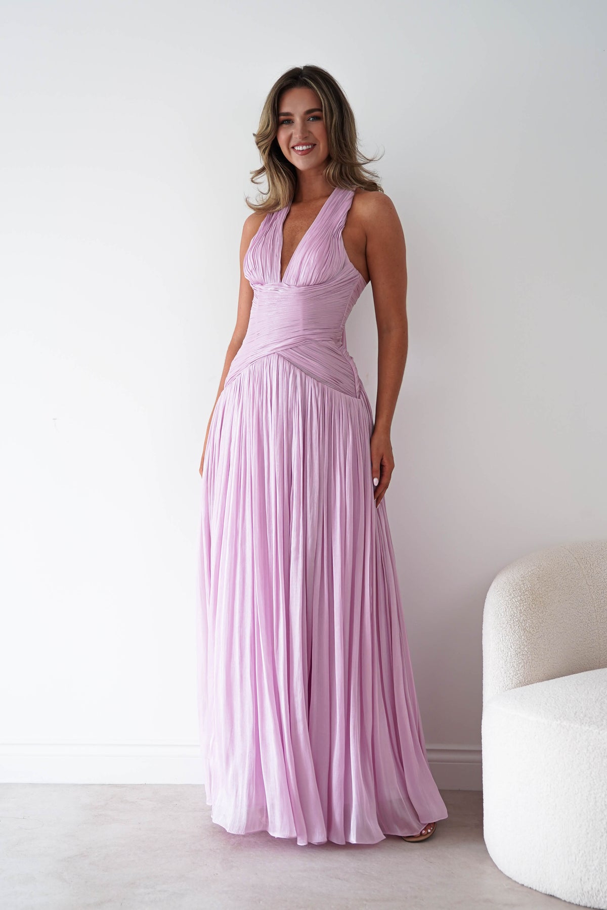 Sharelle Pleated Luminescent Maxi Gown | Pink-Oh Hello Clothing