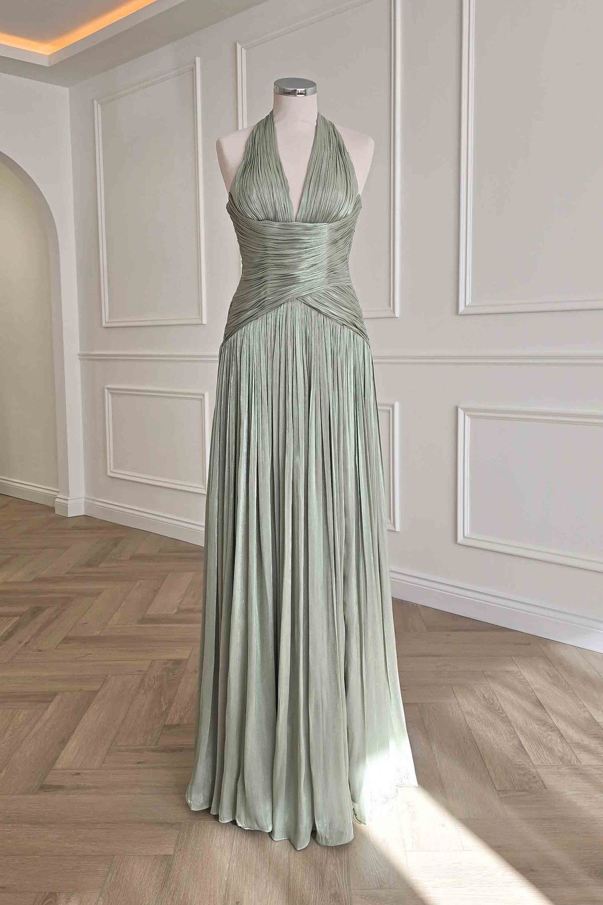 Sharelle Pleated Luminescent Maxi Gown | Sage-Oh Hello Clothing