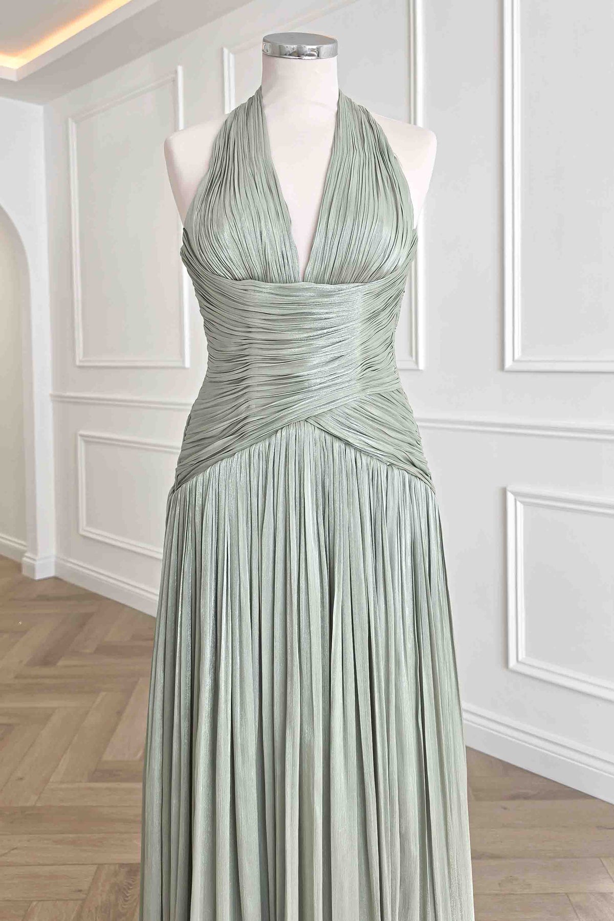 Sharelle Pleated Luminescent Maxi Gown | Sage-Oh Hello Clothing