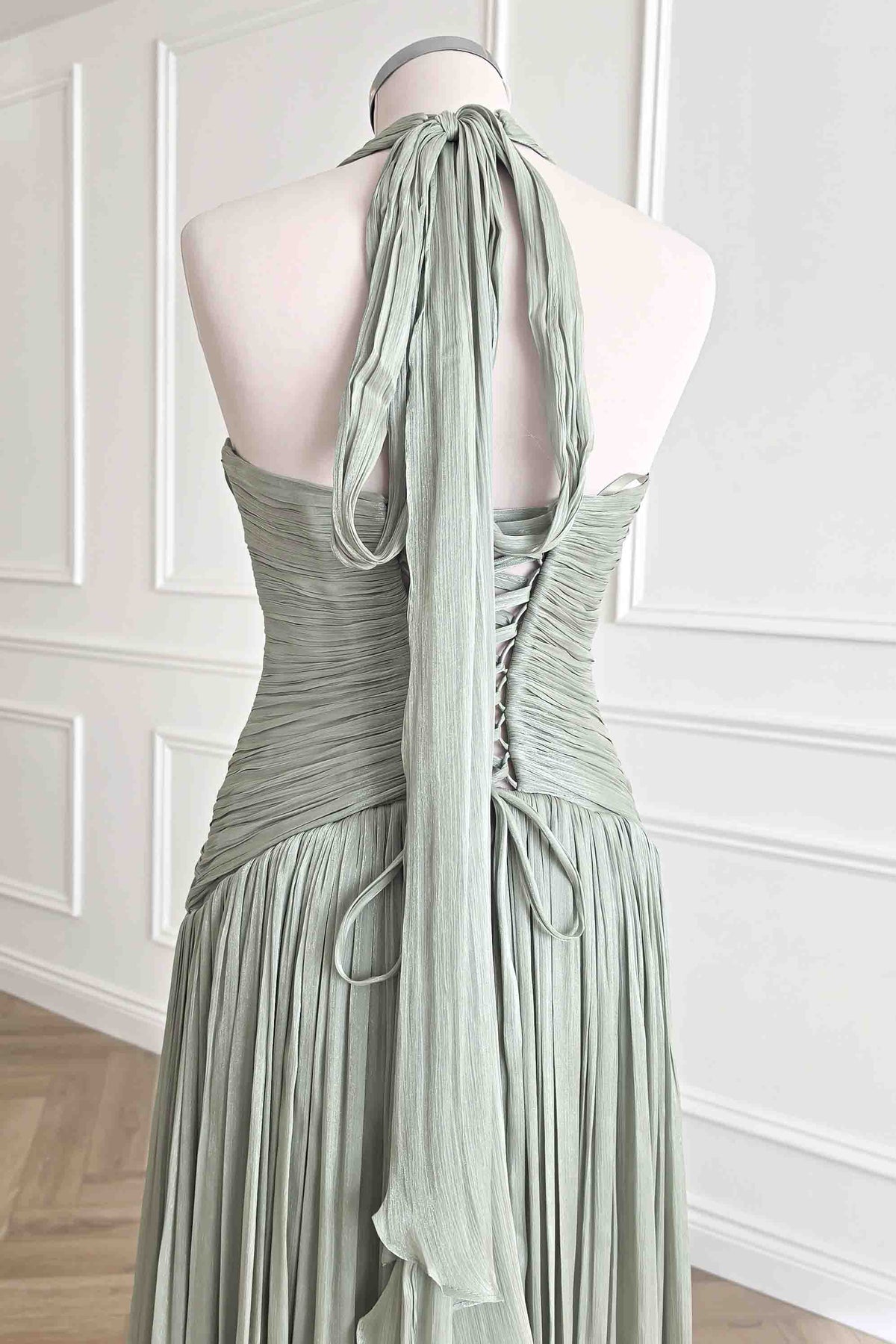 Sharelle Pleated Luminescent Maxi Gown | Sage-Oh Hello Clothing